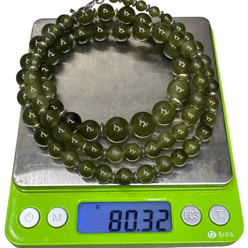 Chinese Peking Glass Jade Green Beaded Necklace 28" Vintage Boho Statement 80g