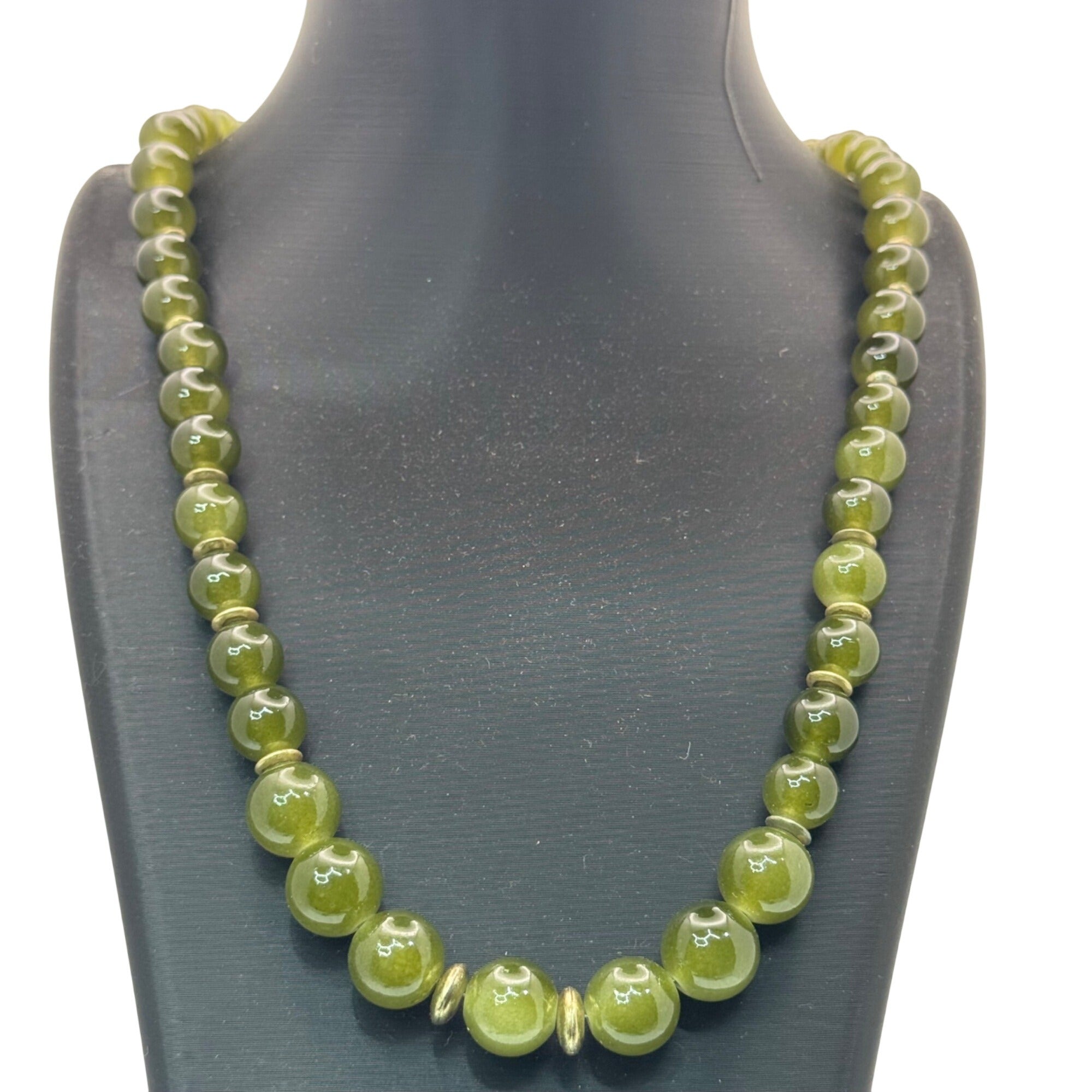 Chinese Peking Glass Jade Green Beaded Necklace 28" Vintage Boho Statement 80g