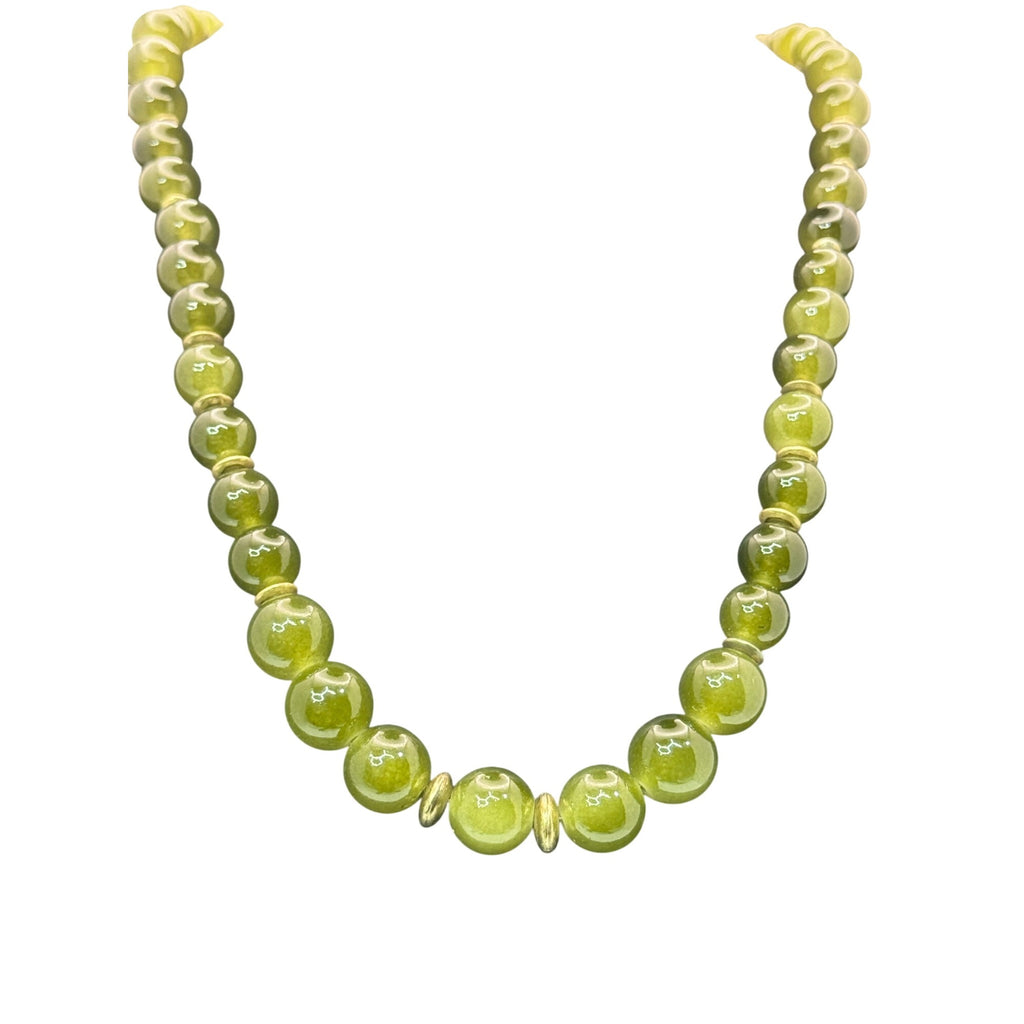 Chinese Peking Glass Jade Green Beaded Necklace 28" Vintage Boho Statement 80g