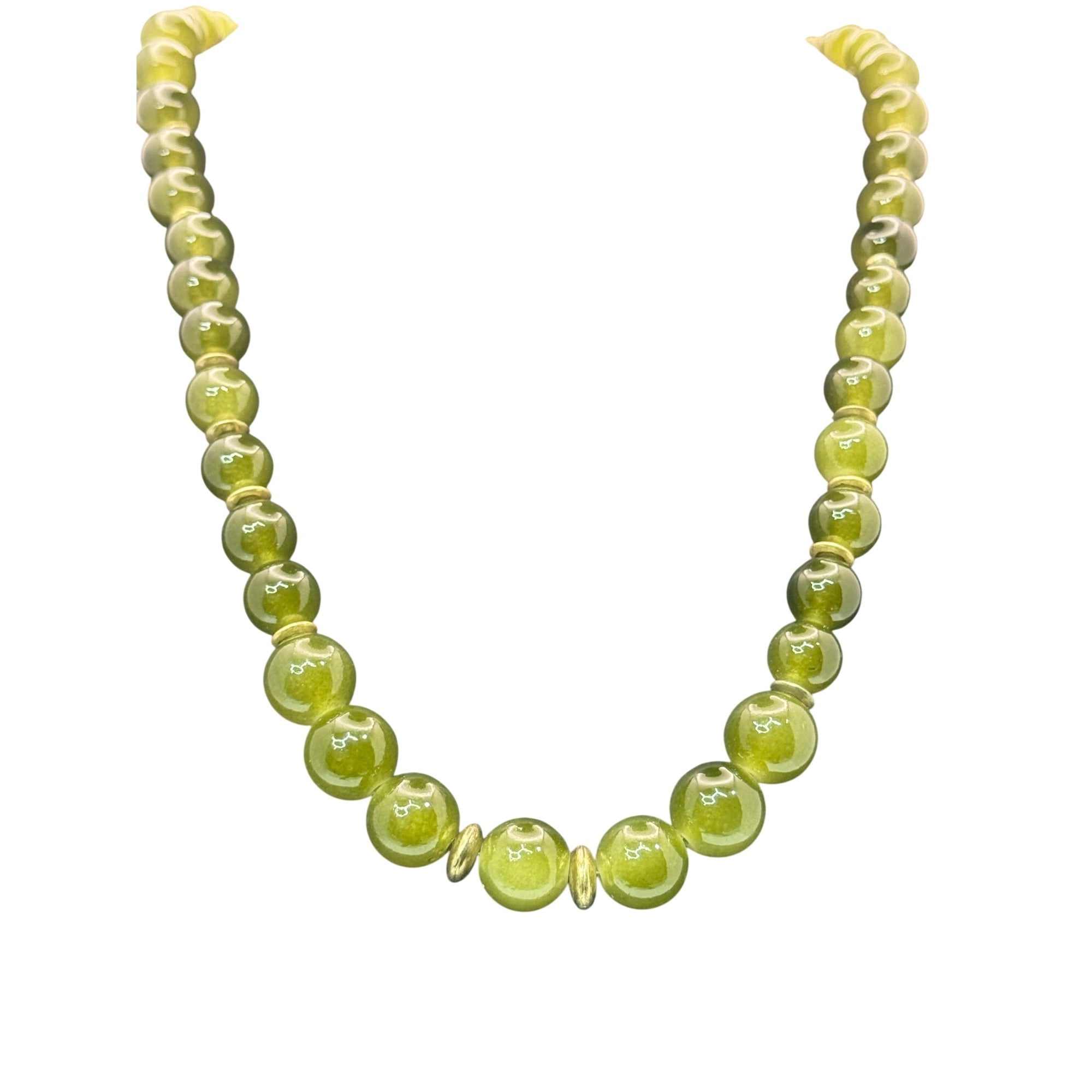 Chinese Peking Glass Jade Green Beaded Necklace 28" Vintage Boho Statement 80g