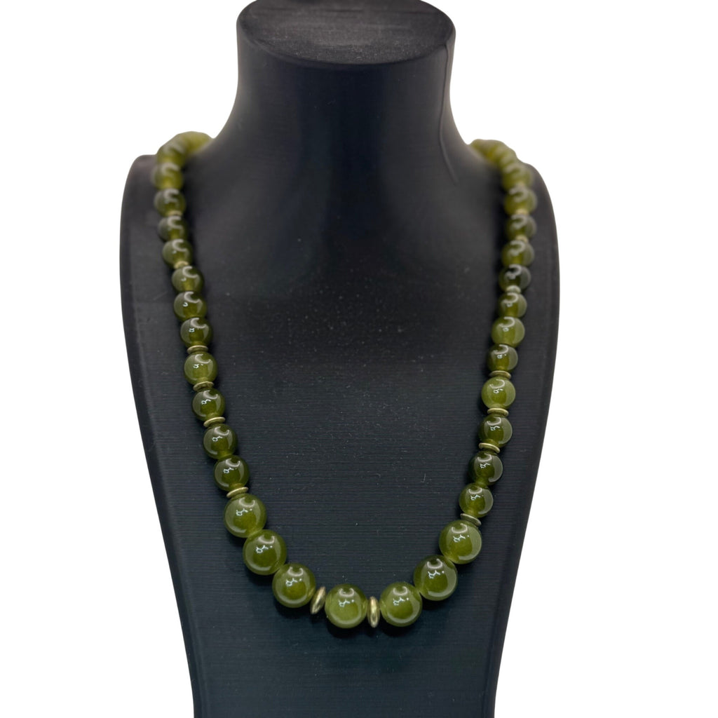 Chinese Peking Glass Jade Green Beaded Necklace 28" Vintage Boho Statement 80g