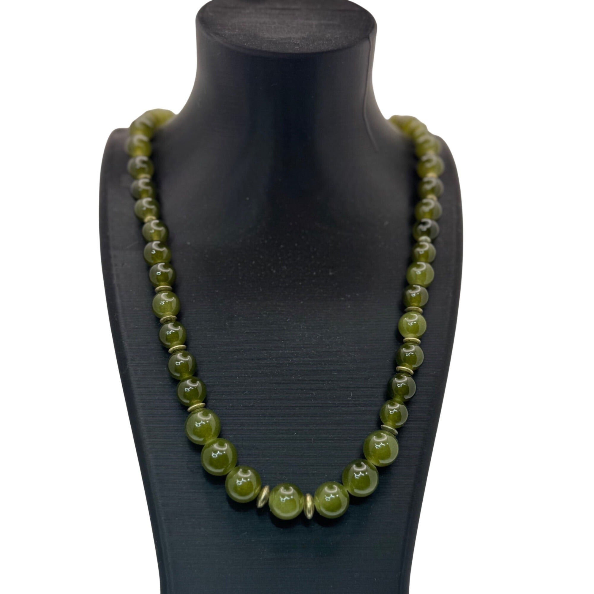 Chinese Peking Glass Jade Green Beaded Necklace 28" Vintage Boho Statement 80g