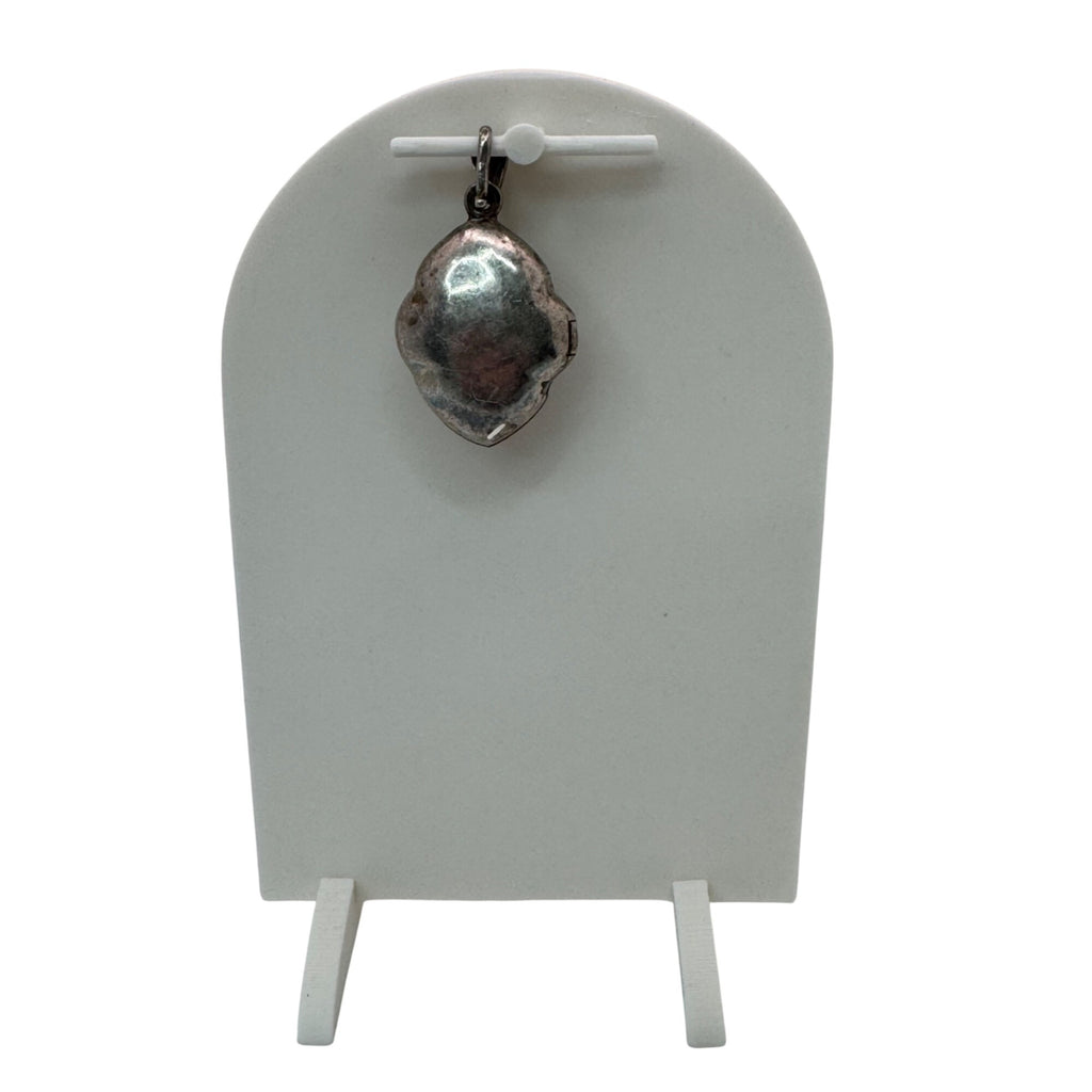 Antique Art Deco Locket Sterling Silver Pendant Black Onyx Marcasite Filigree