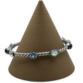 Brighton Swarovski Crystal Bangle Twisted Silver Bracelet Black & Iridescent 7"