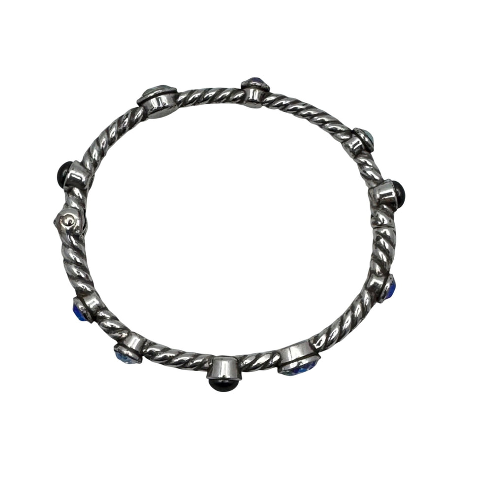 Brighton Swarovski Crystal Bangle Twisted Silver Bracelet Black & Iridescent 7"