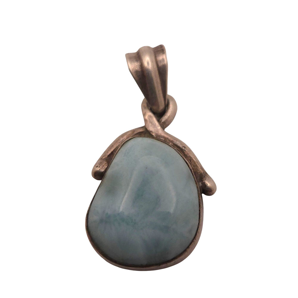 Vintage Sterling Silver & Larimar Teardrop Pendant  Natural Stone 1" Southwest