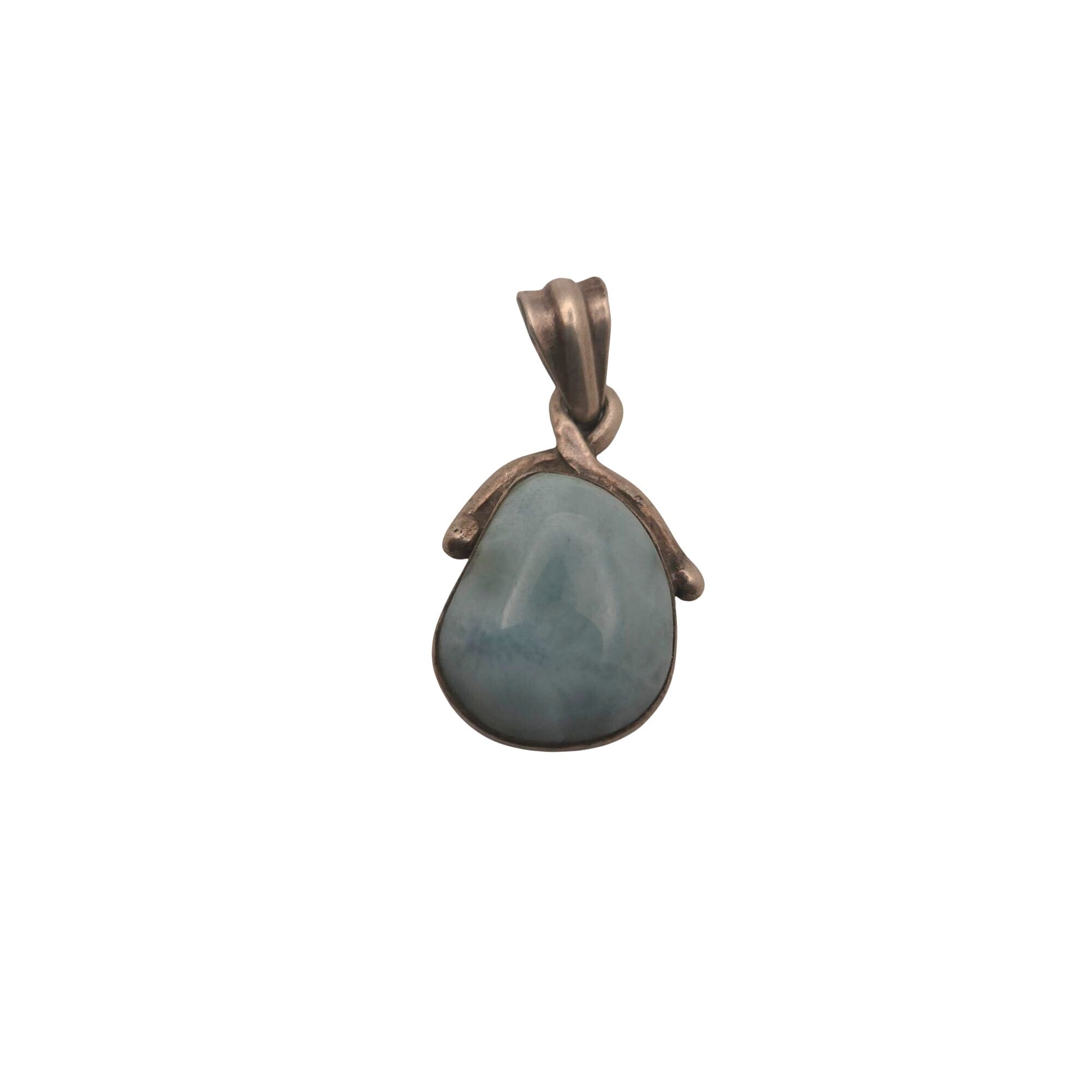 Vintage Sterling Silver & Larimar Teardrop Pendant  Natural Stone 1" Southwest