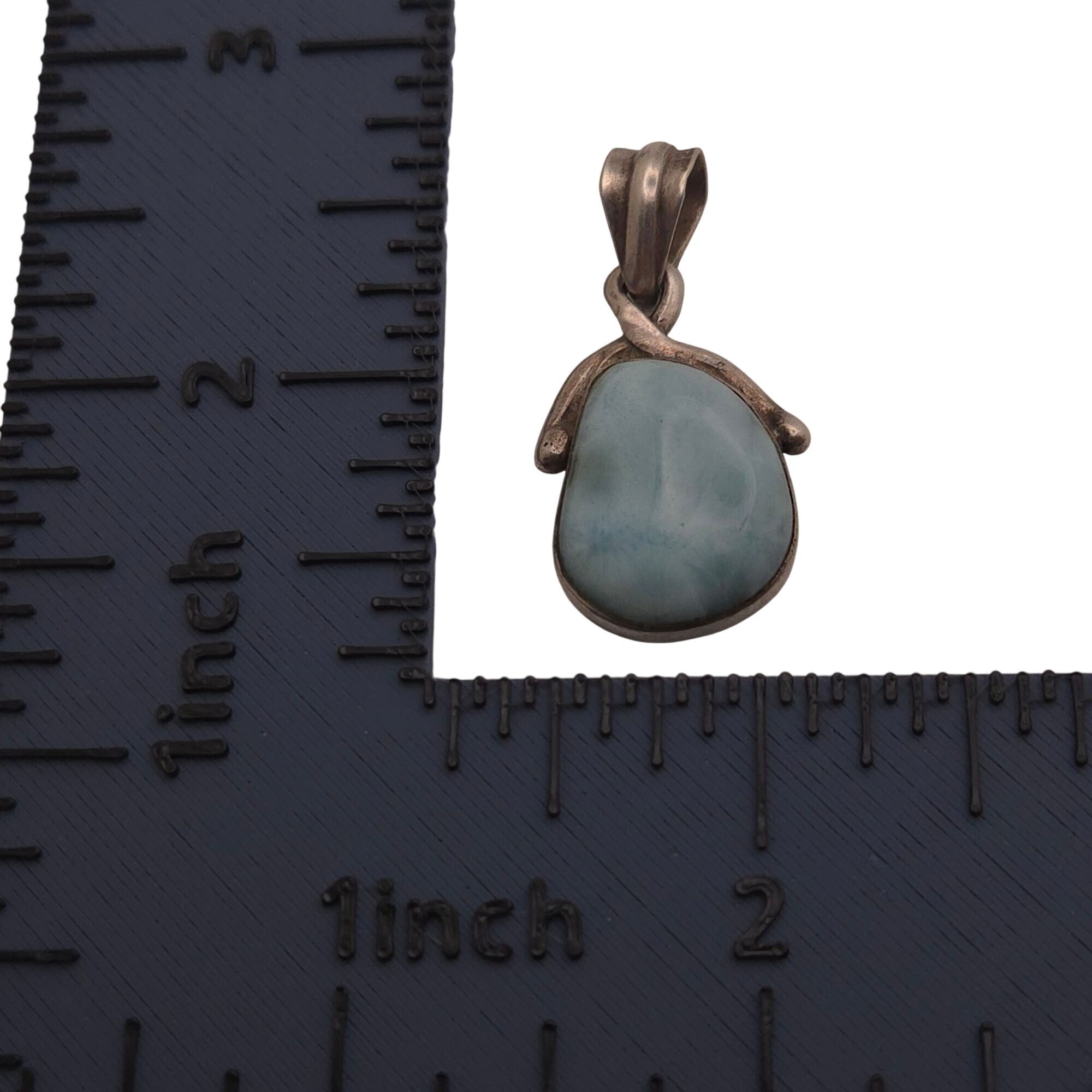 Vintage Sterling Silver & Larimar Teardrop Pendant  Natural Stone 1" Southwest