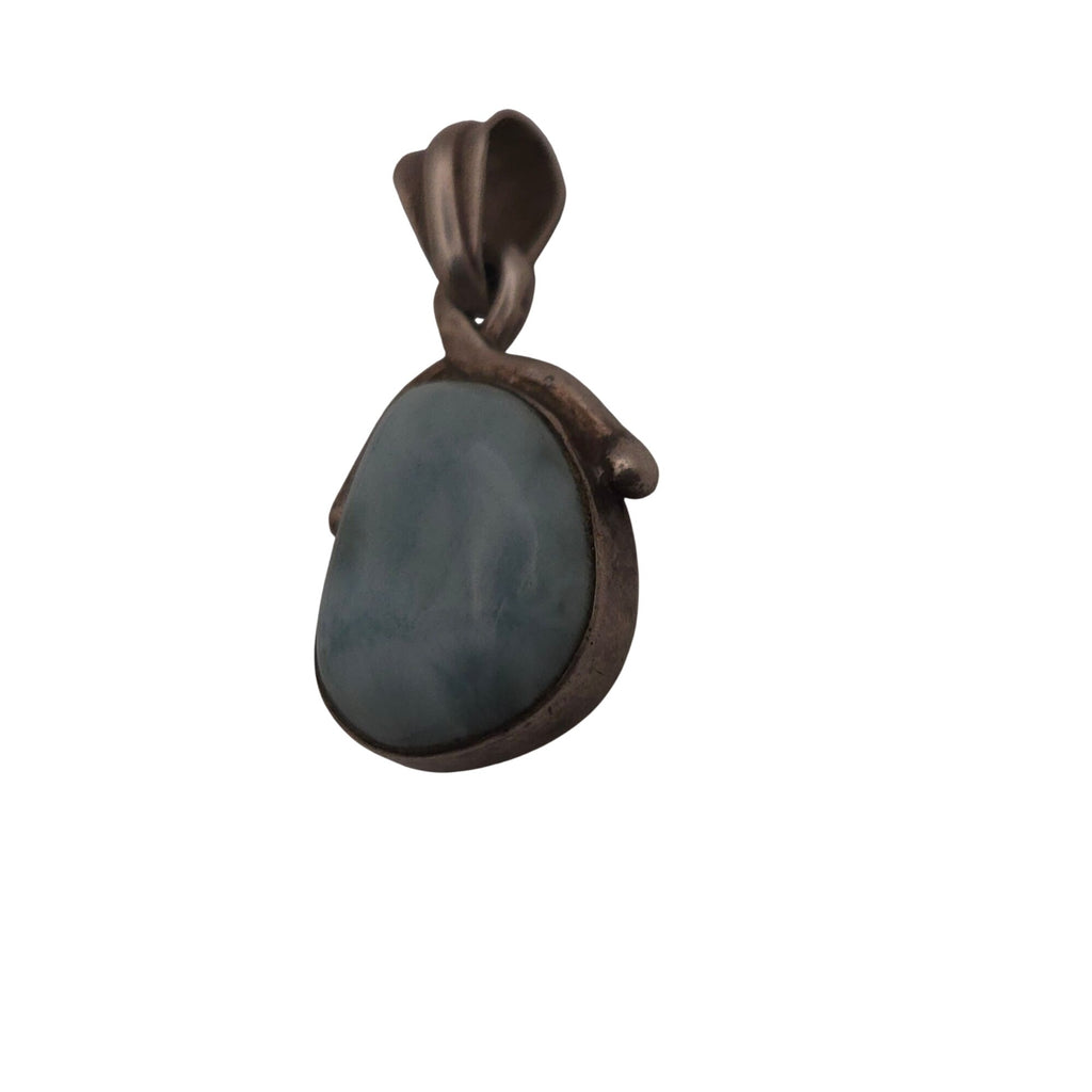 Vintage Sterling Silver & Larimar Teardrop Pendant  Natural Stone 1" Southwest