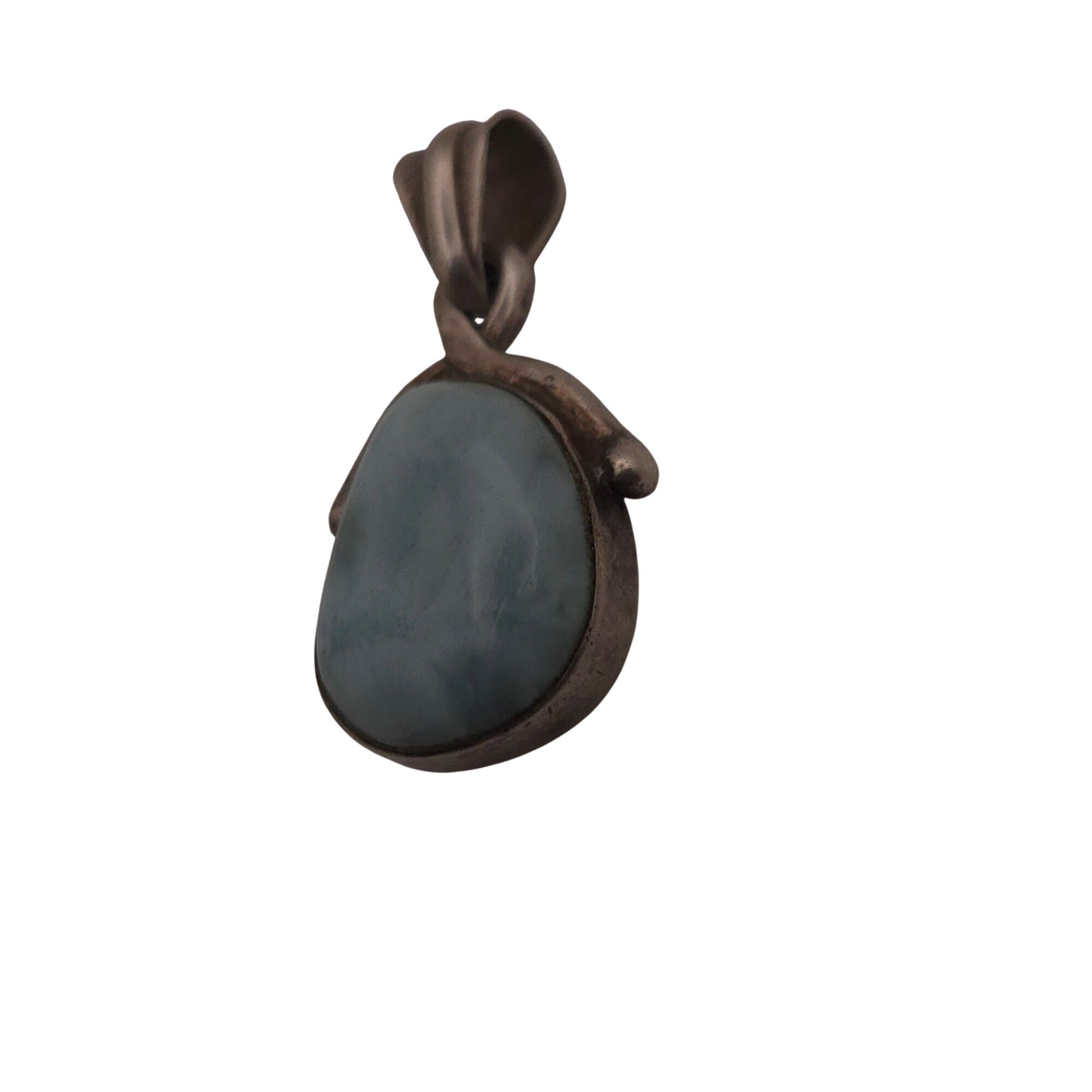 Vintage Sterling Silver & Larimar Teardrop Pendant  Natural Stone 1" Southwest