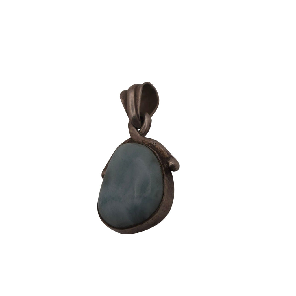 Vintage Sterling Silver & Larimar Teardrop Pendant  Natural Stone 1" Southwest