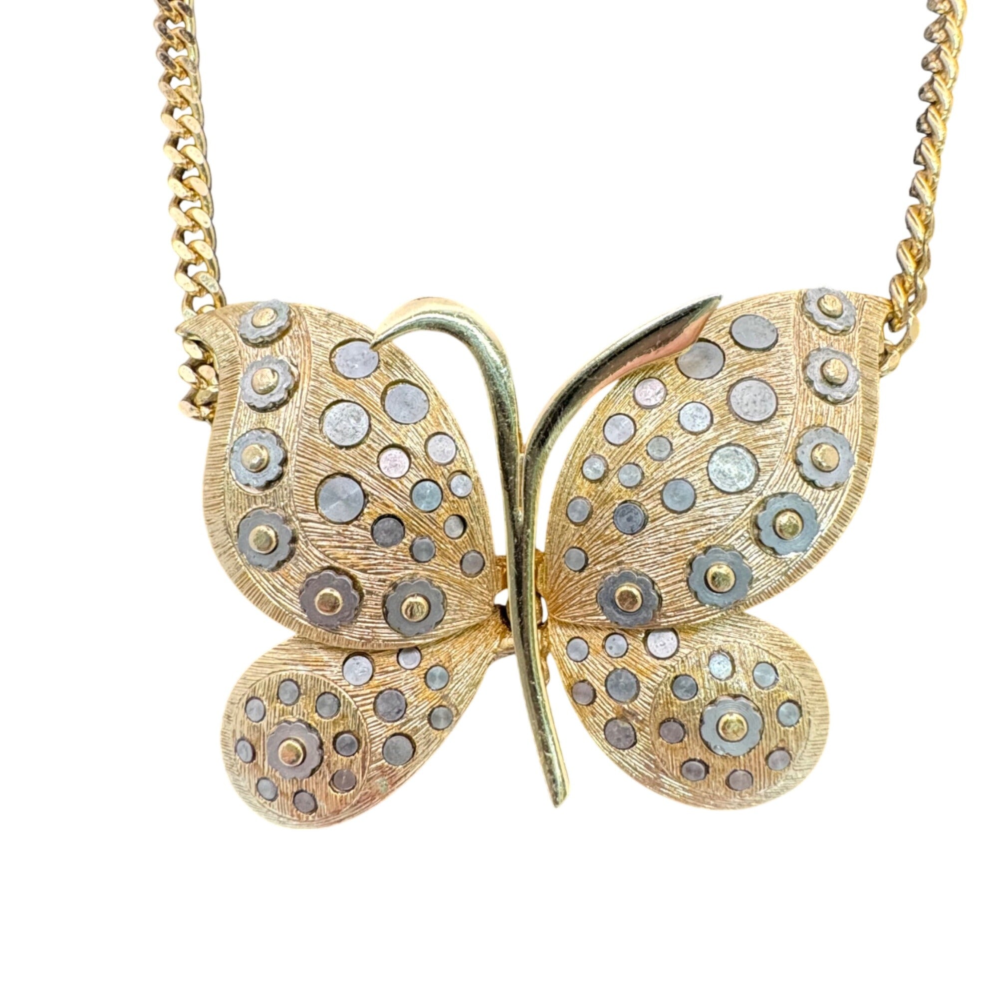 Vintage Orena Paris Gold-Tone Butterfly Pendant Necklace 16” Elegant Statement