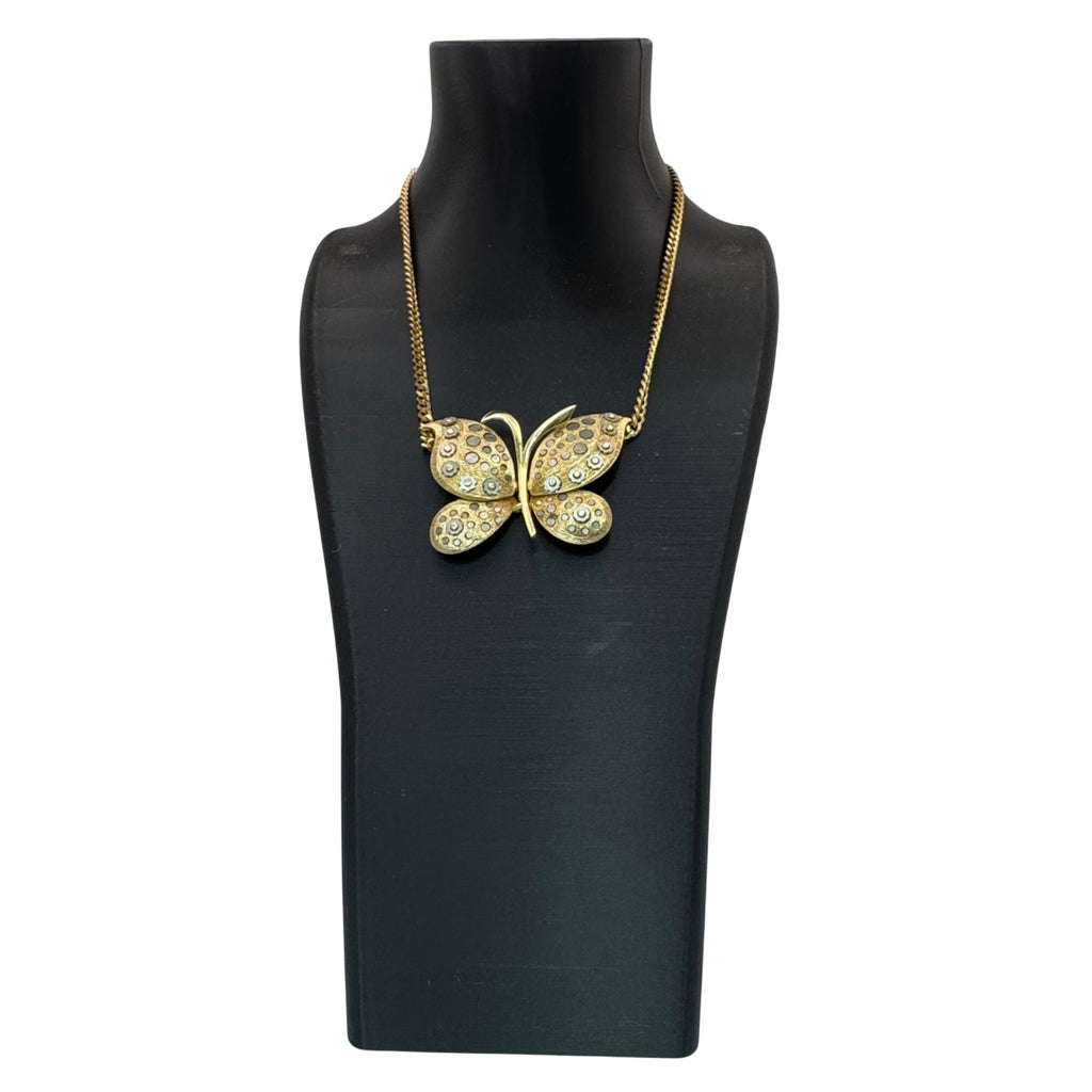 Vintage Orena Paris Gold-Tone Butterfly Pendant Necklace 16” Elegant Statement