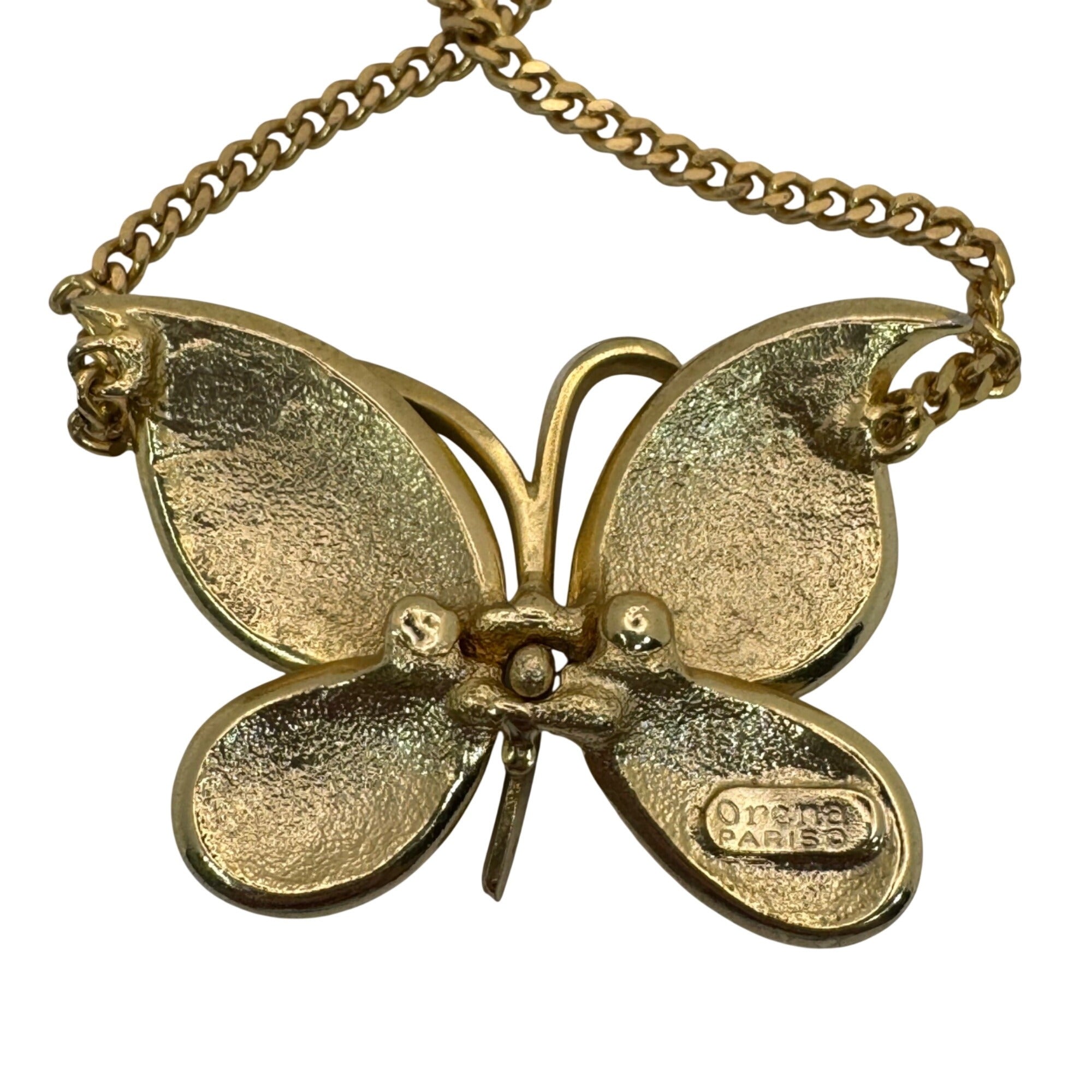 Vintage Orena Paris Gold-Tone Butterfly Pendant Necklace 16” Elegant Statement