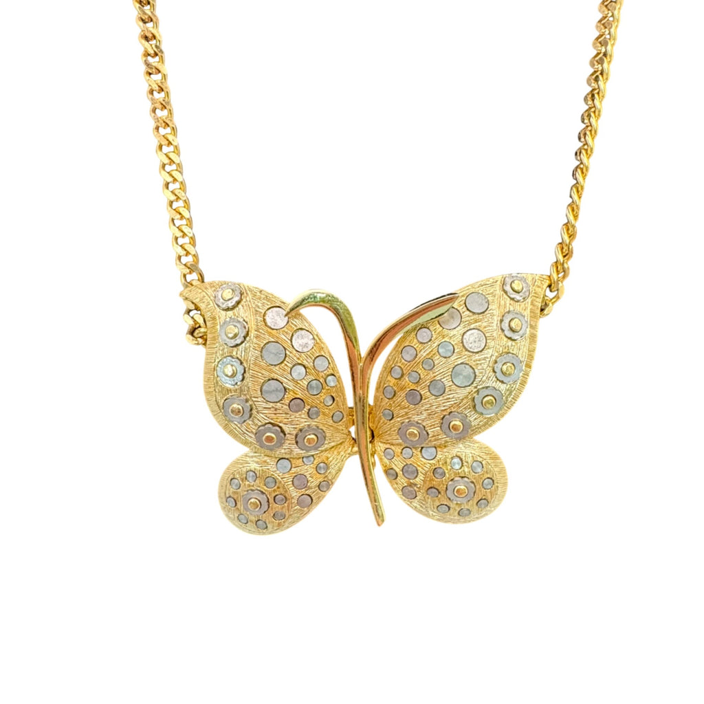 Vintage Orena Paris Gold-Tone Butterfly Pendant Necklace 16” Elegant Statement