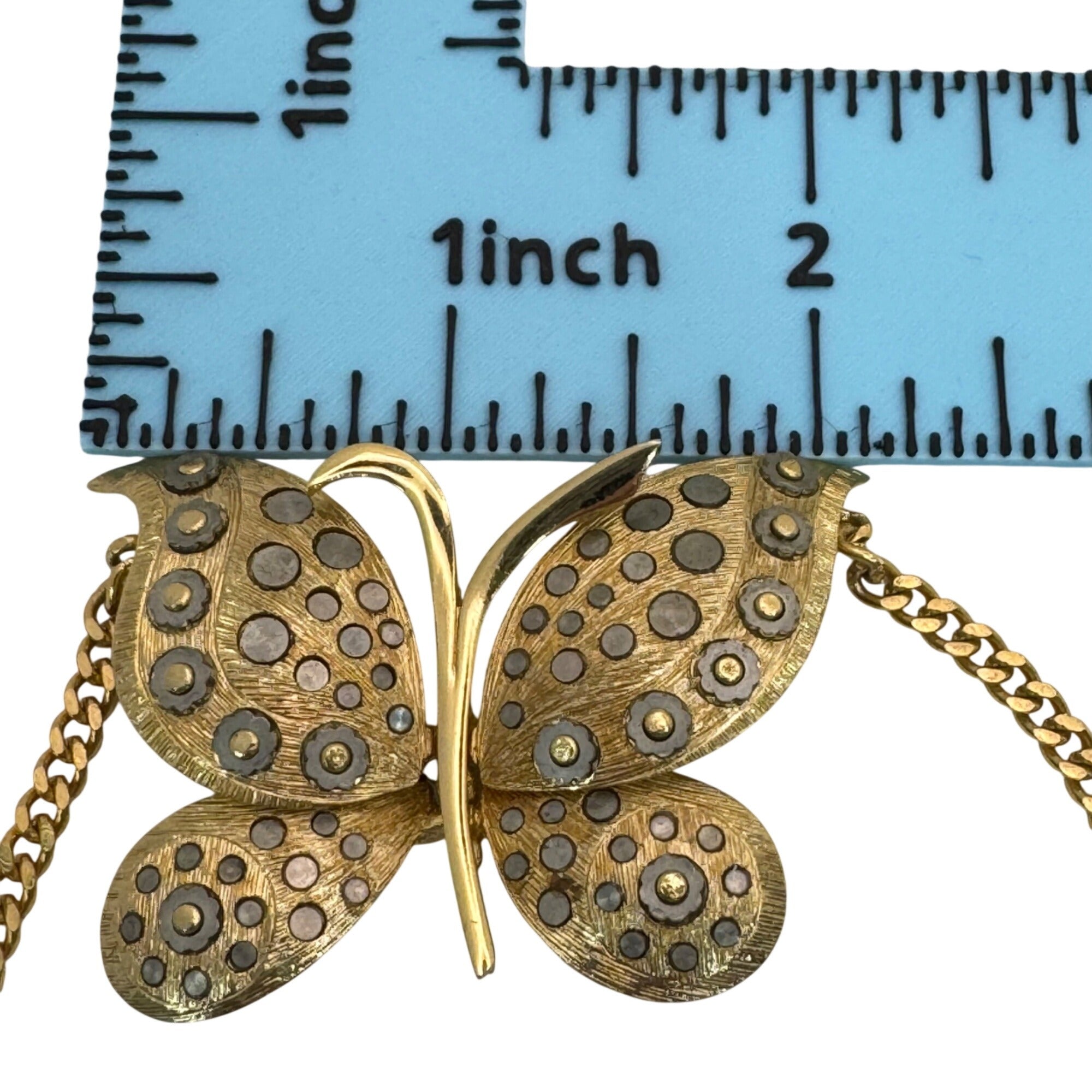 Vintage Orena Paris Gold-Tone Butterfly Pendant Necklace 16” Elegant Statement