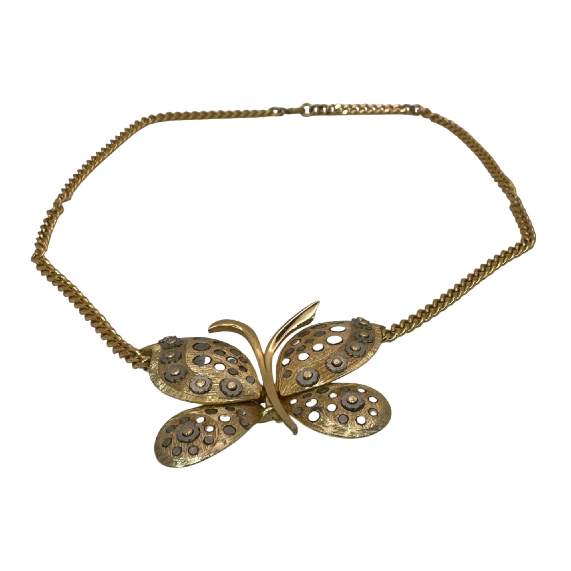 Vintage Orena Paris Gold-Tone Butterfly Pendant Necklace 16” Elegant Statement