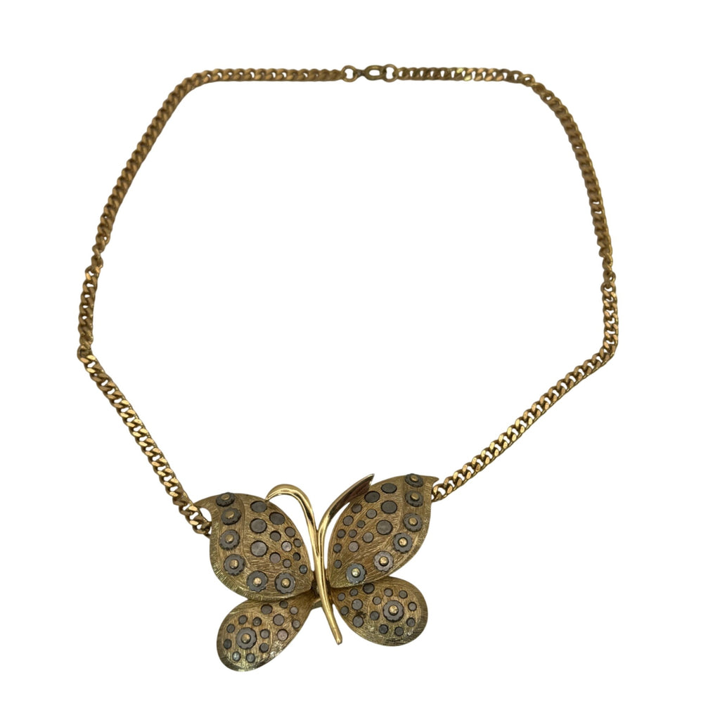Vintage Orena Paris Gold-Tone Butterfly Pendant Necklace 16” Elegant Statement