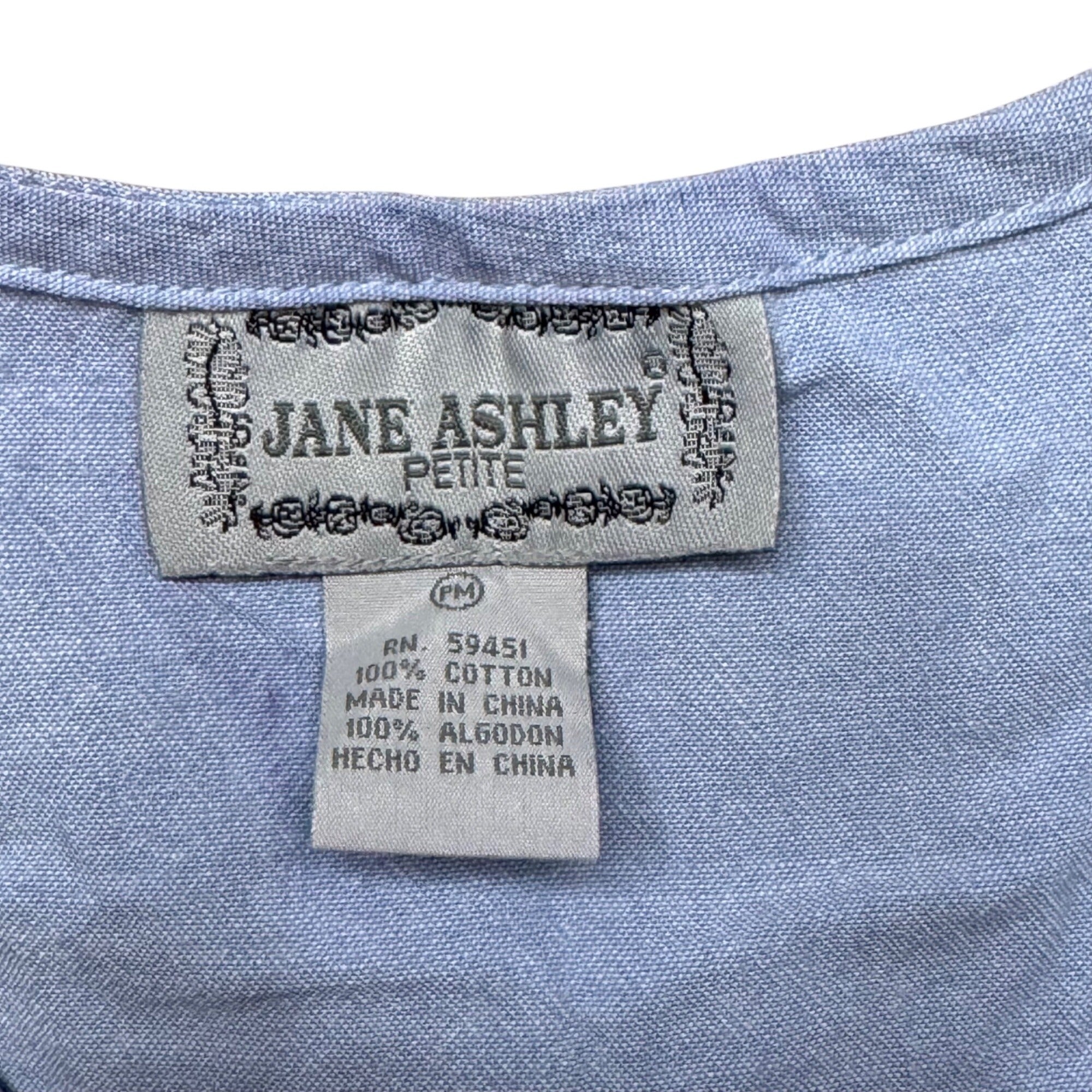 Jane Ashley Petite Blue Embroidered Button Daisies Flower Shirt Cotton Blouse M