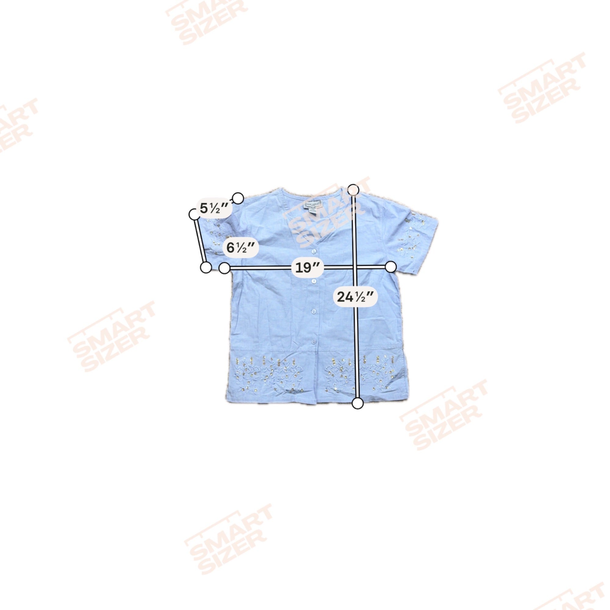 Jane Ashley Petite Blue Embroidered Button Daisies Flower Shirt Cotton Blouse M
