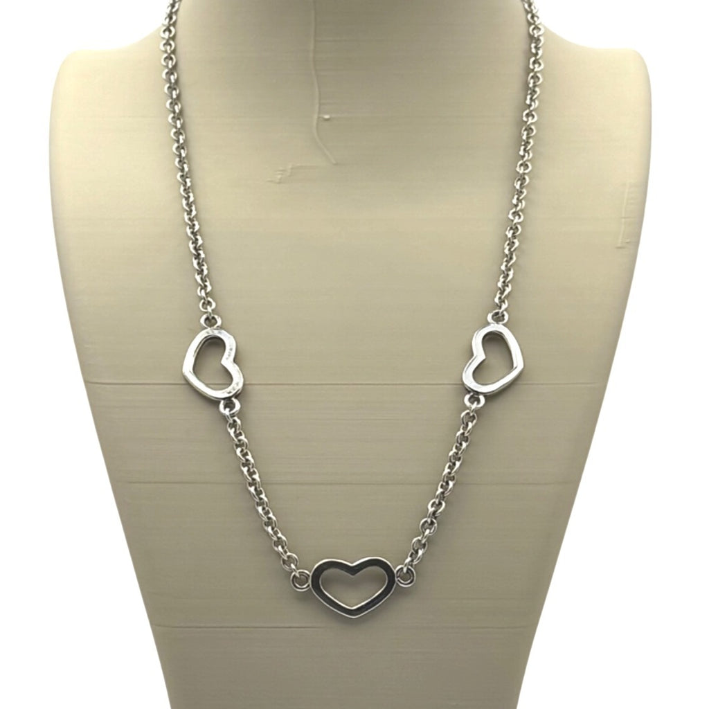 Open Heart Link Chain Necklace Sterling Silver 12.19g 16" 925 Vintage Estate