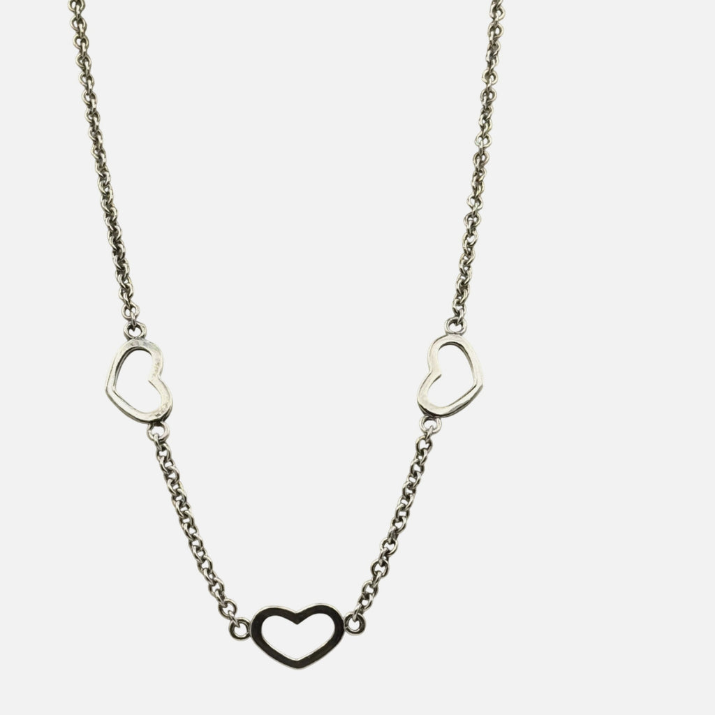 Open Heart Link Chain Necklace Sterling Silver 12.19g 16" 925 Vintage Estate