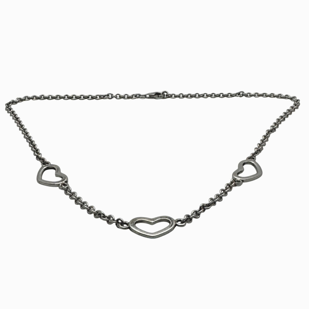 Open Heart Link Chain Necklace Sterling Silver 12.19g 16" 925 Vintage Estate