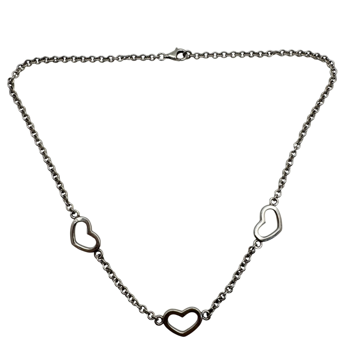Open Heart Link Chain Necklace Sterling Silver 12.19g 16" 925 Vintage Estate
