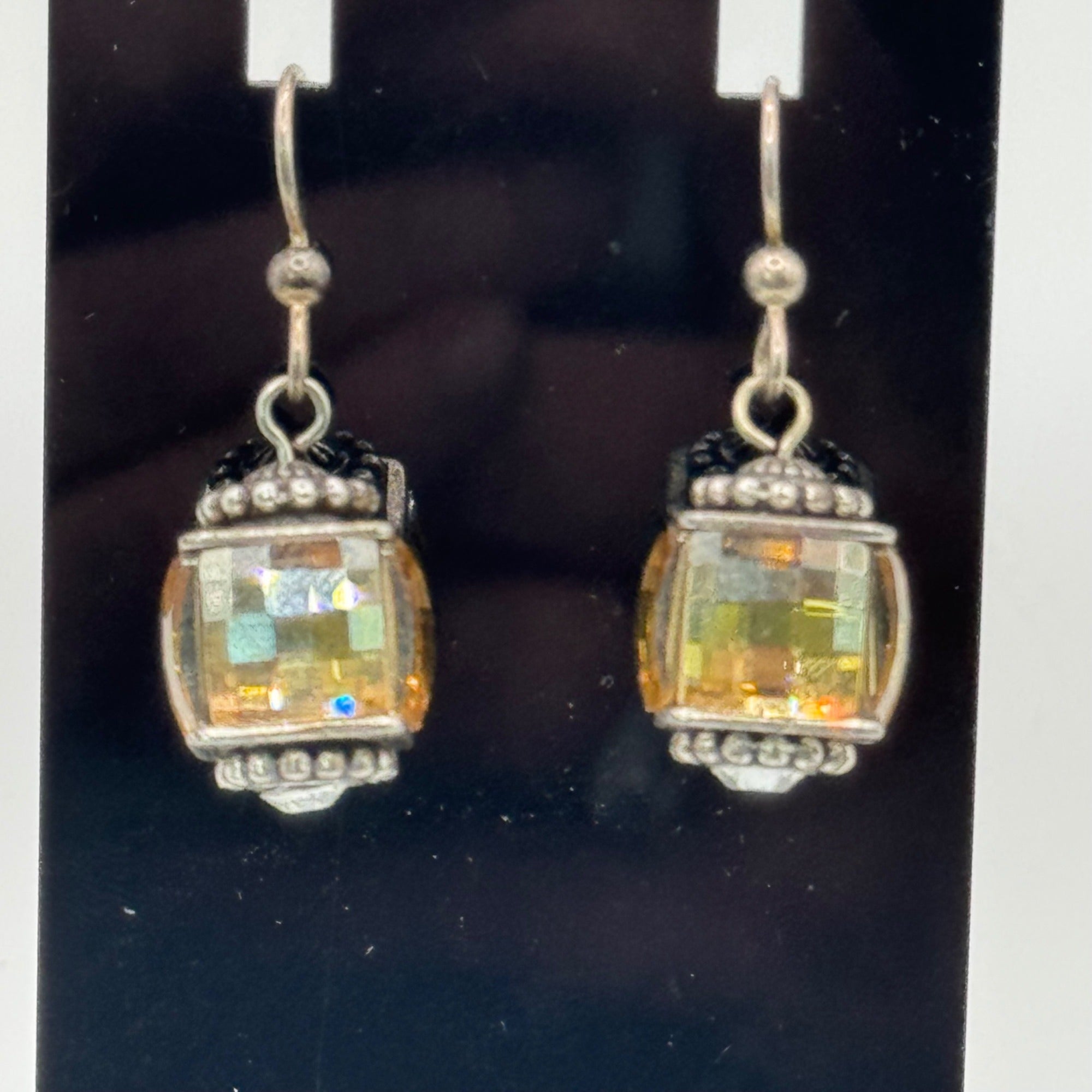 Brighton Statement Yellow Citrine AB Crystal Drop Earrings Silver-Tone Faceted