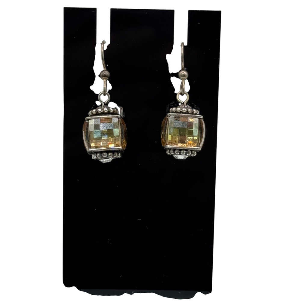 Brighton Statement Yellow Citrine AB Crystal Drop Earrings Silver-Tone Faceted