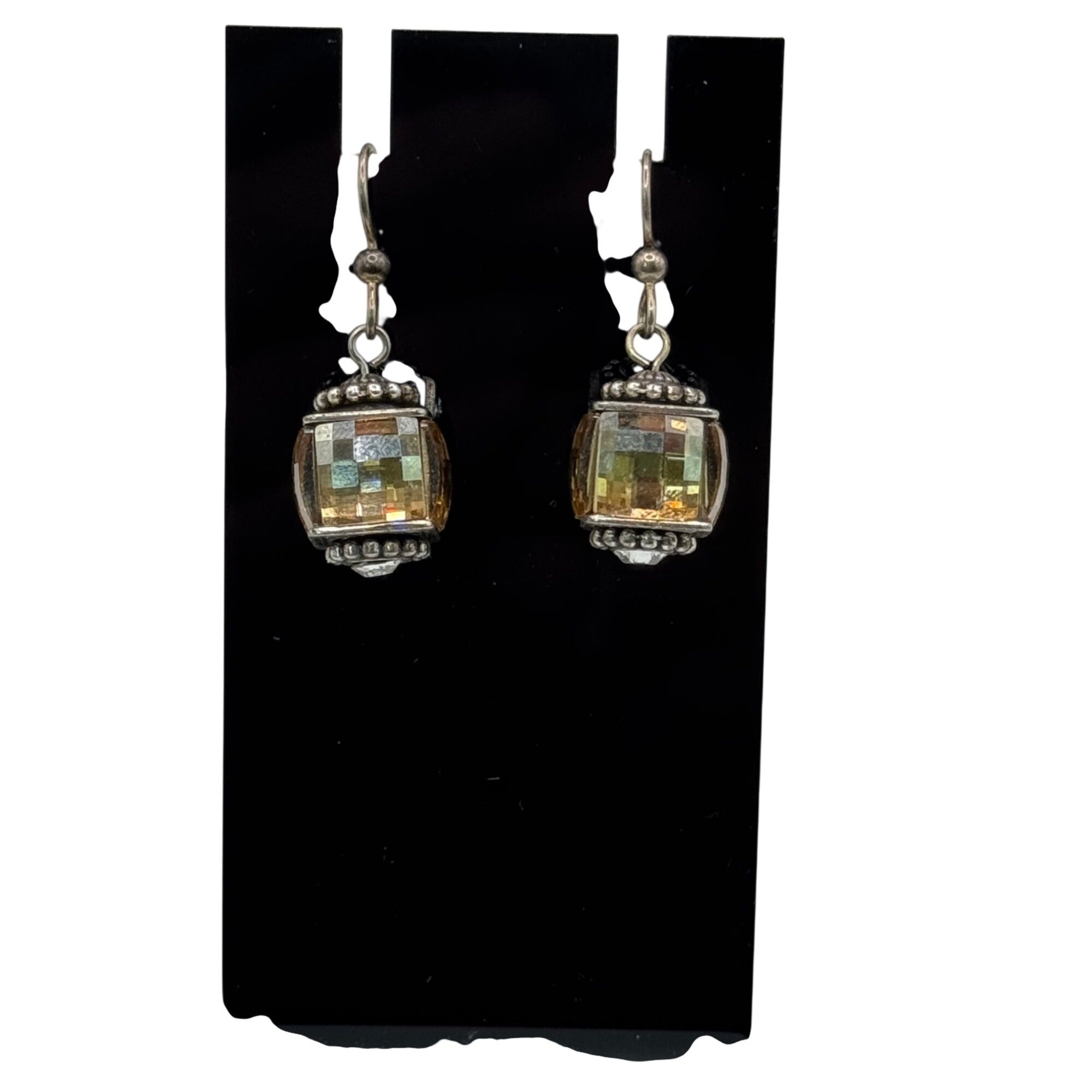 Brighton Statement Yellow Citrine AB Crystal Drop Earrings Silver-Tone Faceted