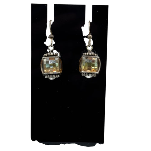 Brighton Statement Yellow Citrine AB Crystal Drop Earrings Silver-Tone Faceted