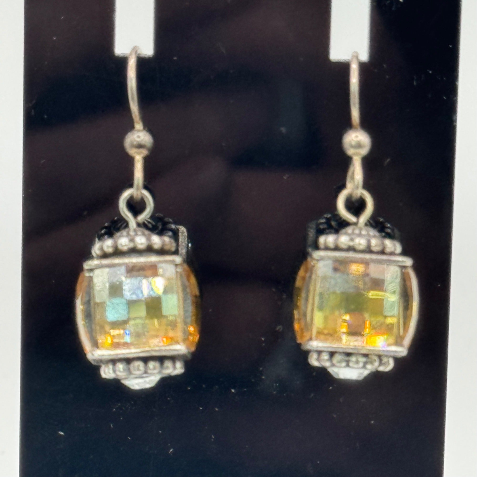 Brighton Statement Yellow Citrine AB Crystal Drop Earrings Silver-Tone Faceted