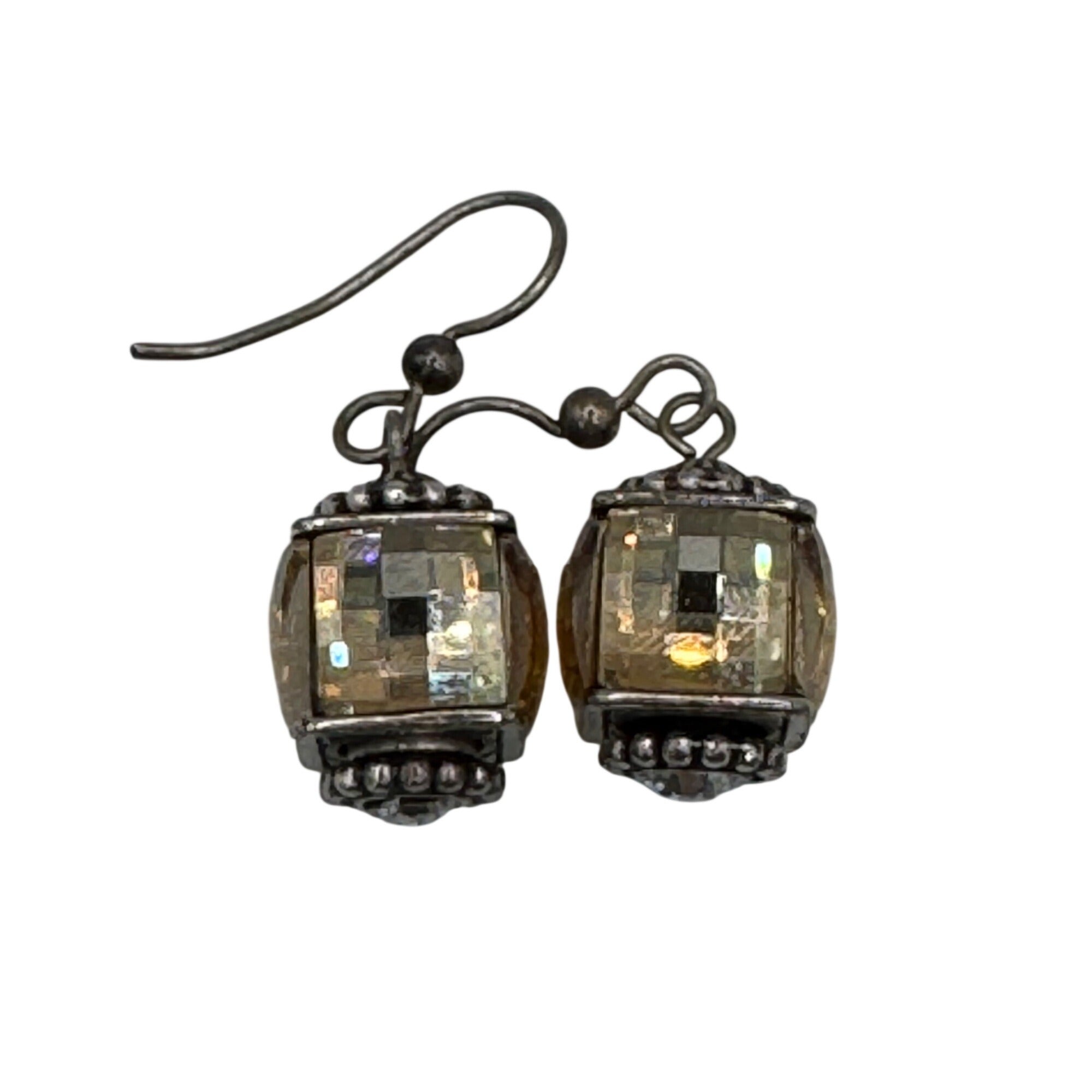 Brighton Statement Yellow Citrine AB Crystal Drop Earrings Silver-Tone Faceted