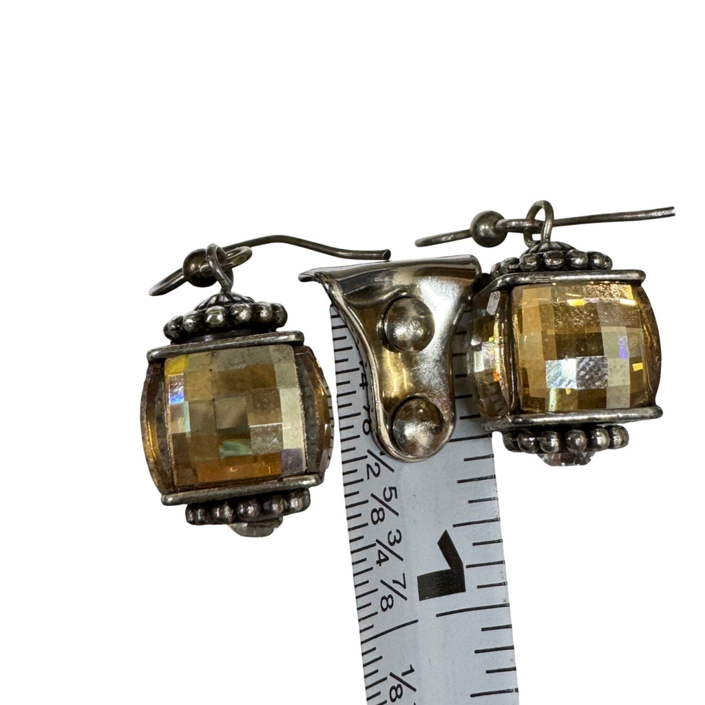 Brighton Statement Yellow Citrine AB Crystal Drop Earrings Silver-Tone Faceted