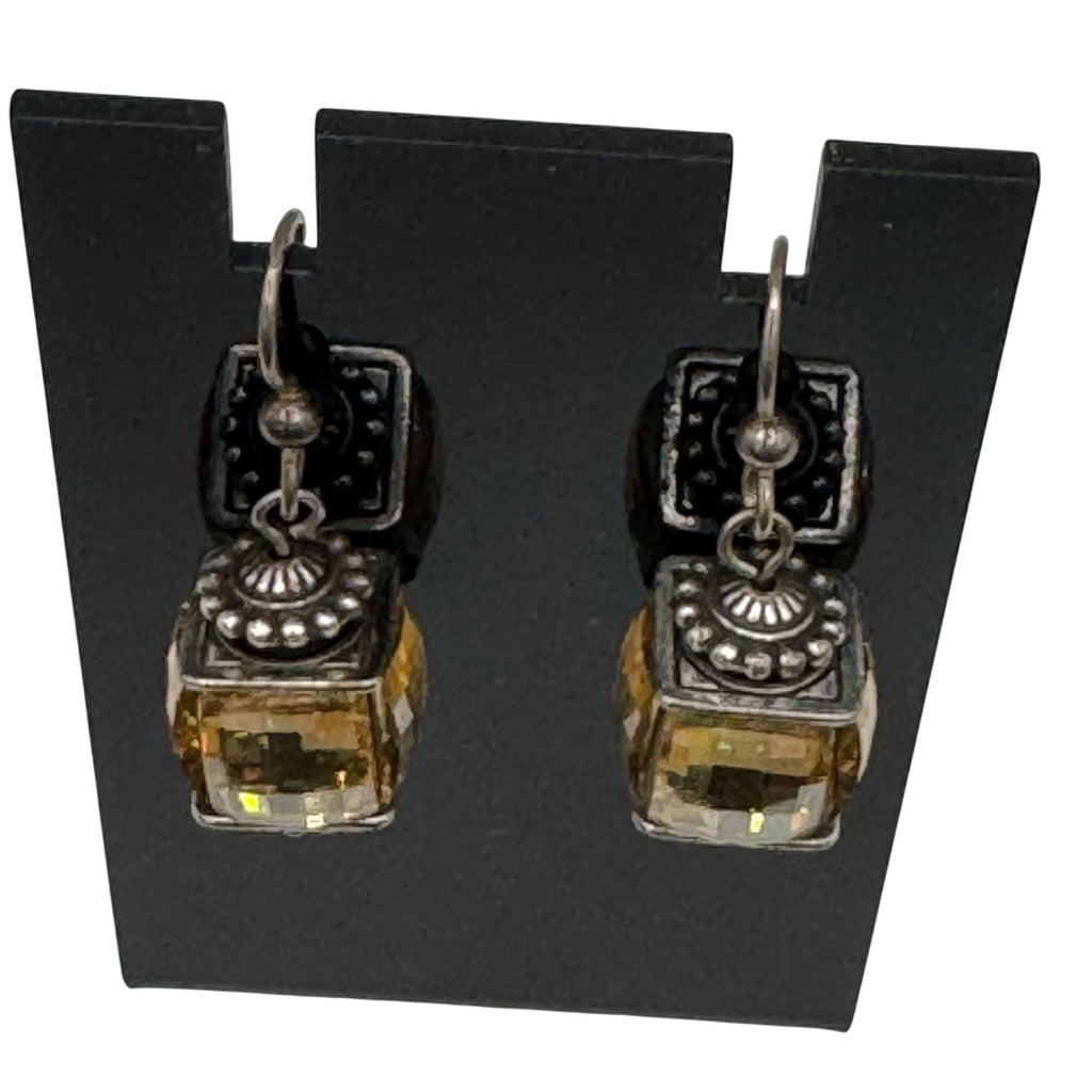 Brighton Statement Yellow Citrine AB Crystal Drop Earrings Silver-Tone Faceted