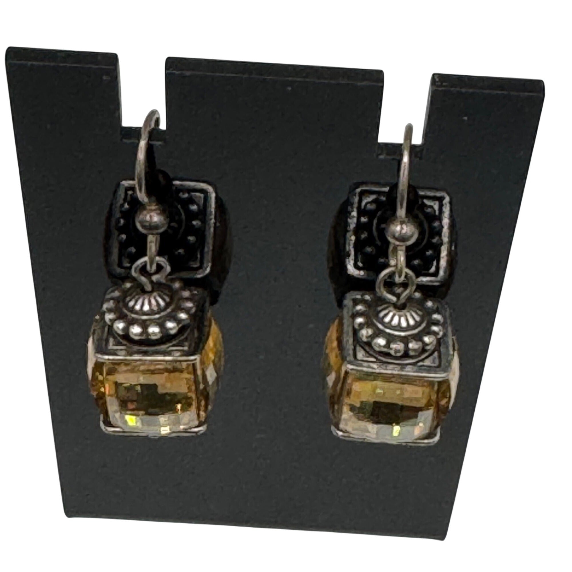 Brighton Statement Yellow Citrine AB Crystal Drop Earrings Silver-Tone Faceted