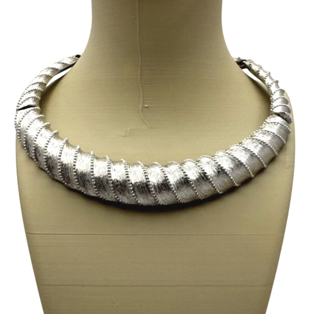 Monet Statement Runway Collar Choker Silver Tone Necklace Twisted Necklace Vtg