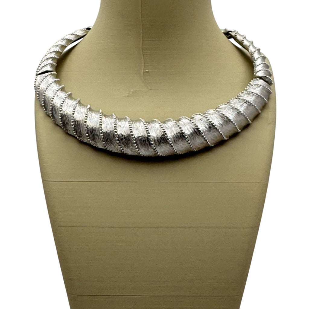 Monet Statement Runway Collar Choker Silver Tone Necklace Twisted Necklace Vtg