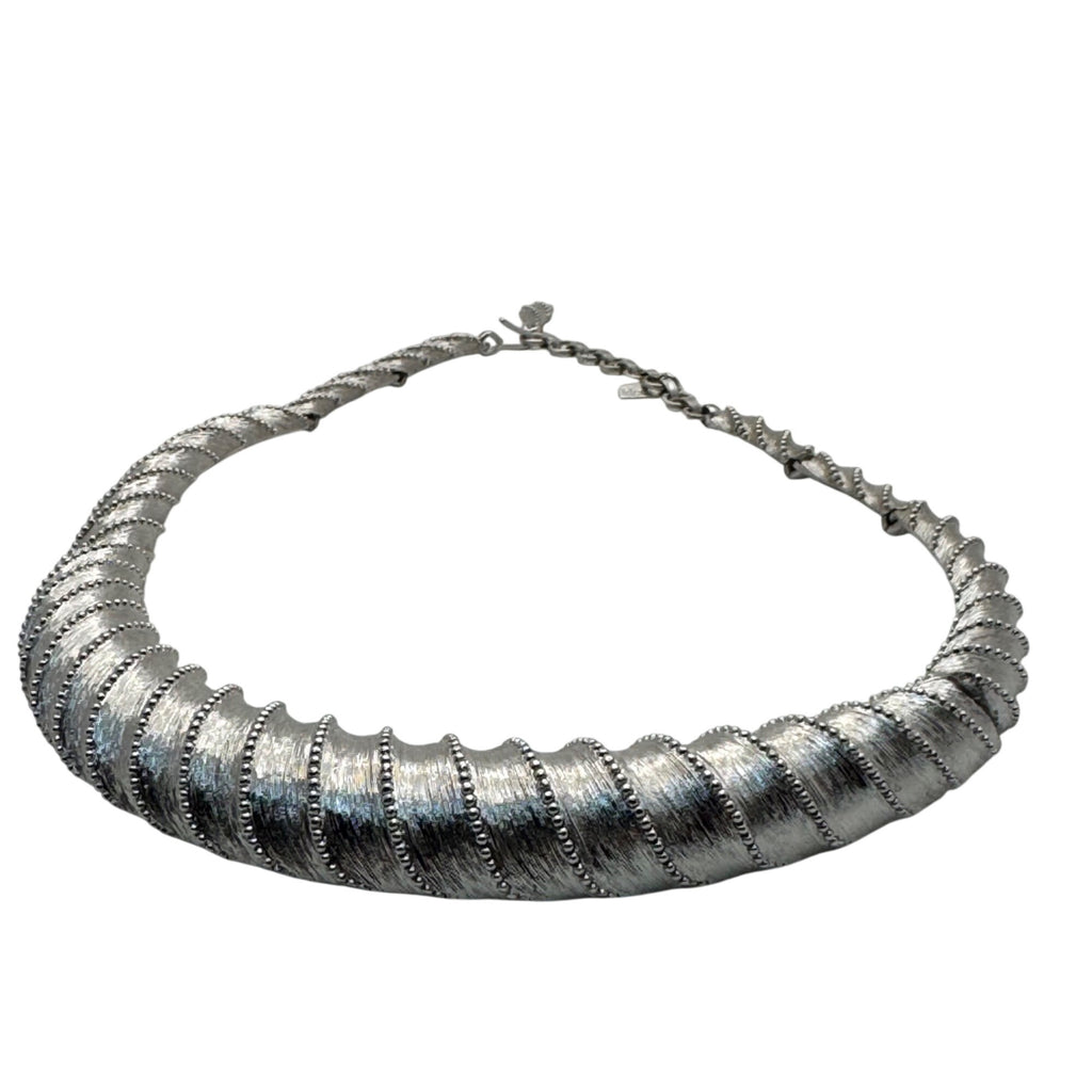 Monet Statement Runway Collar Choker Silver Tone Necklace Twisted Necklace Vtg