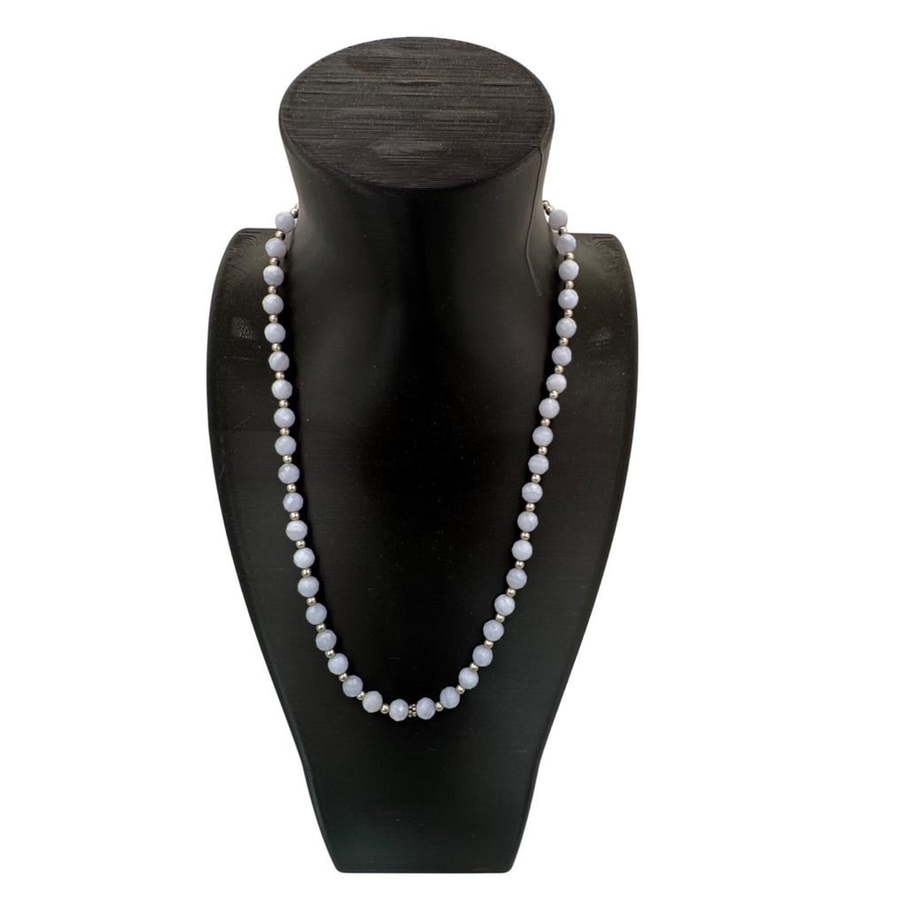 Vintage Milor Italy Faceted Blue Lace Agate Sterling Silver Beaded Necklace 18"