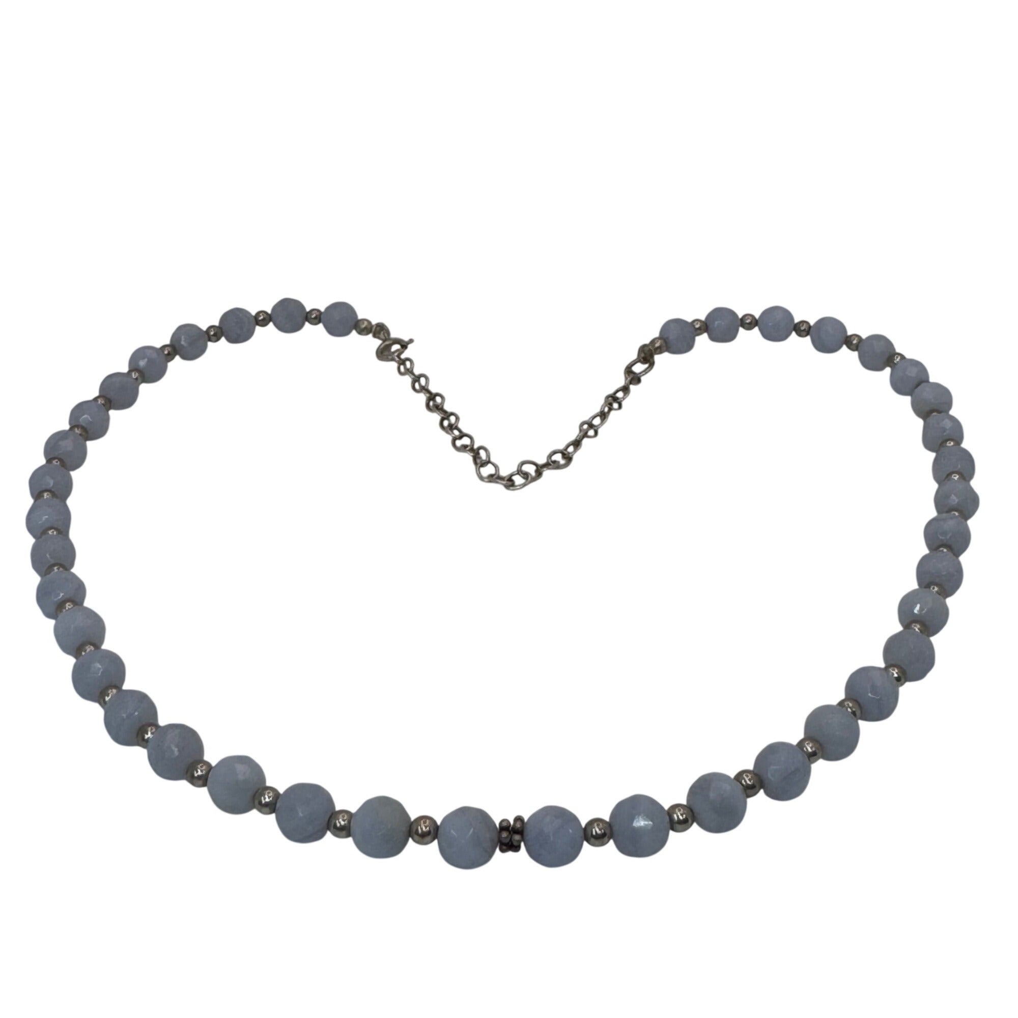 Vintage Milor Italy Faceted Blue Lace Agate Sterling Silver Beaded Necklace 18"