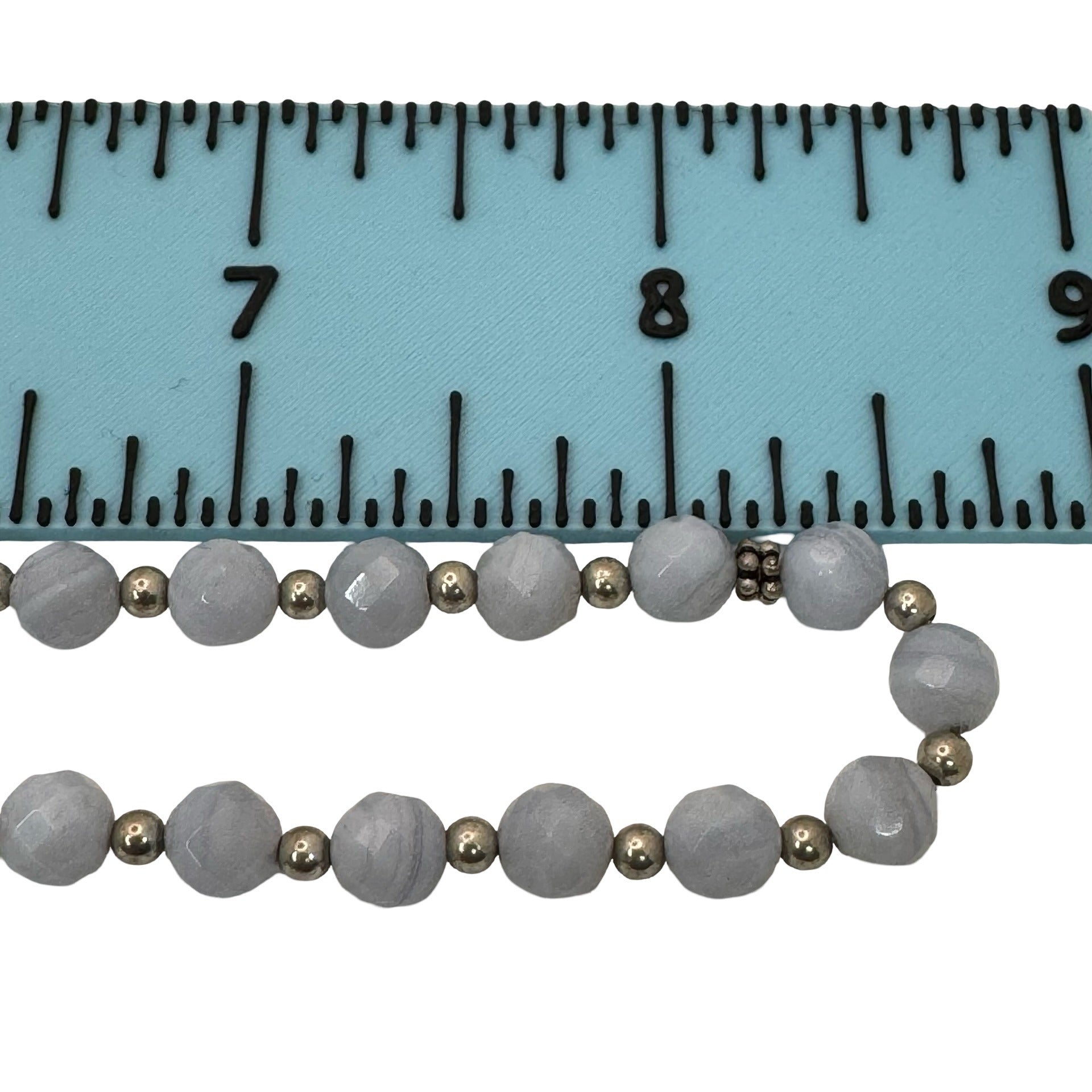 Vintage Milor Italy Faceted Blue Lace Agate Sterling Silver Beaded Necklace 18"