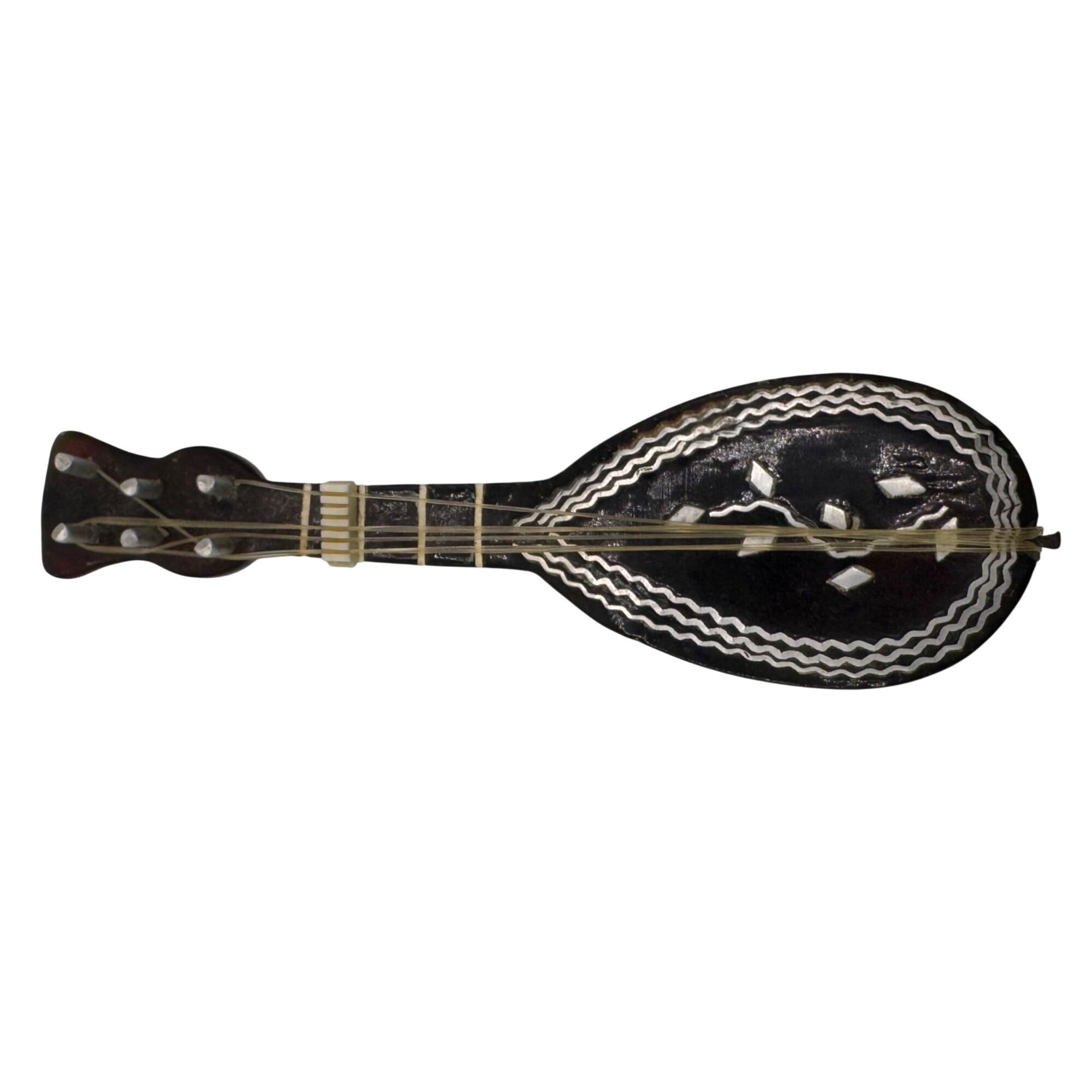 Vintage Miniature Mandolin & Guitar Black Mother of Pearl Inlay Doll Decor 4”