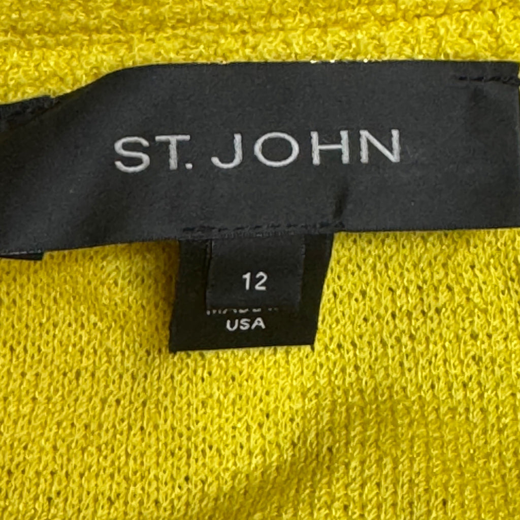 St. John Yellow Knit Jacket Blazer Size 12 3/4 Sleeve Black Trim Button USA READ