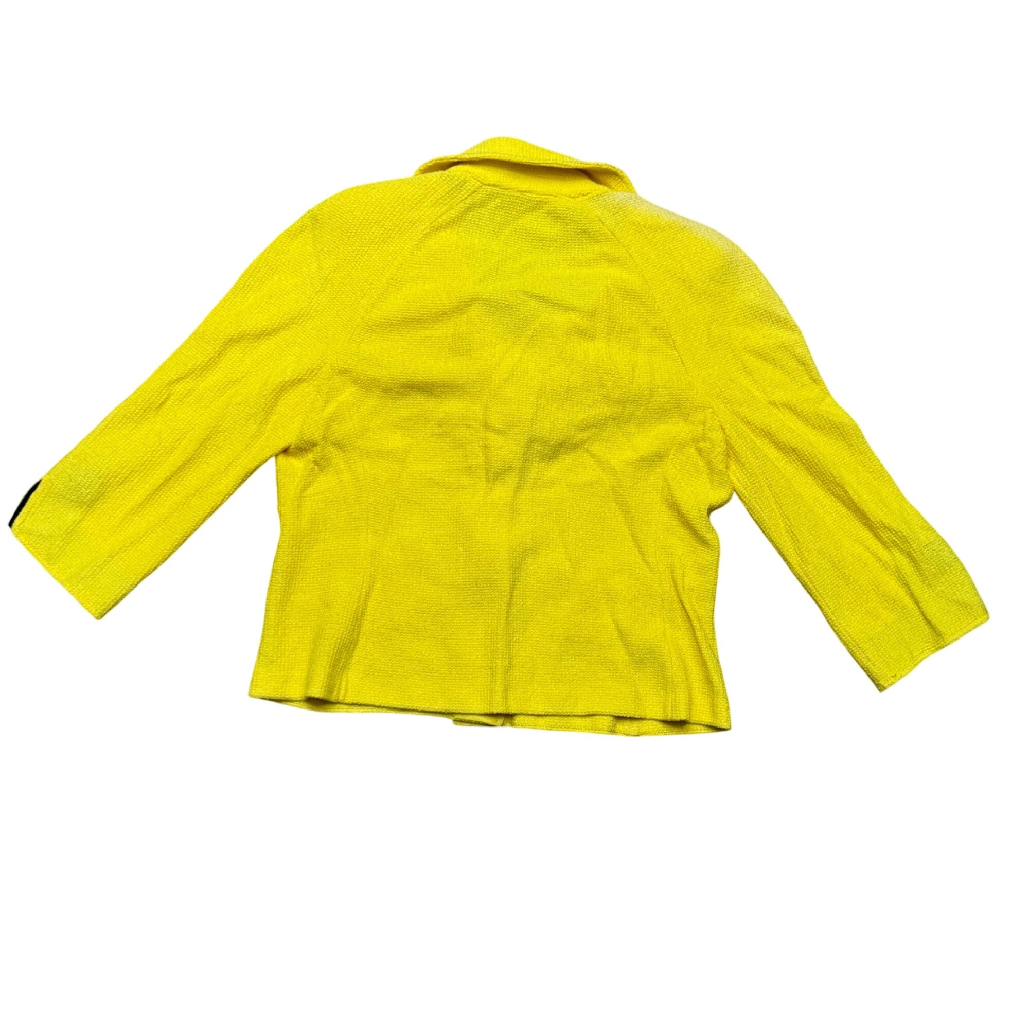 St. John Yellow Knit Jacket Blazer Size 12 3/4 Sleeve Black Trim Button USA READ