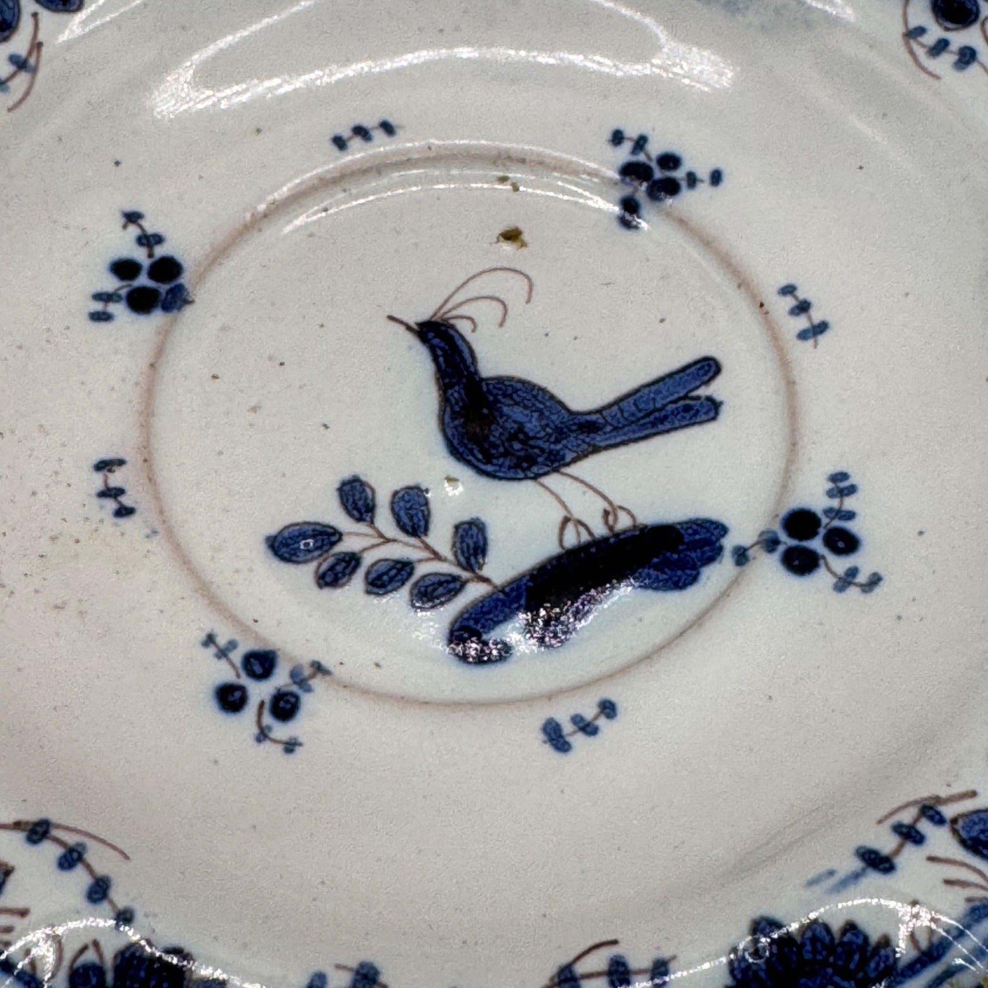Antique Italian Blue White Ceramic Cup Teacup Saucer Set Floral And Bird Design
