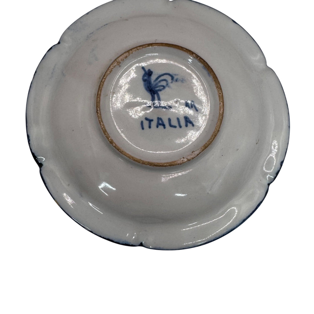Antique Italian Blue White Ceramic Cup Teacup Saucer Set Floral And Bird Design