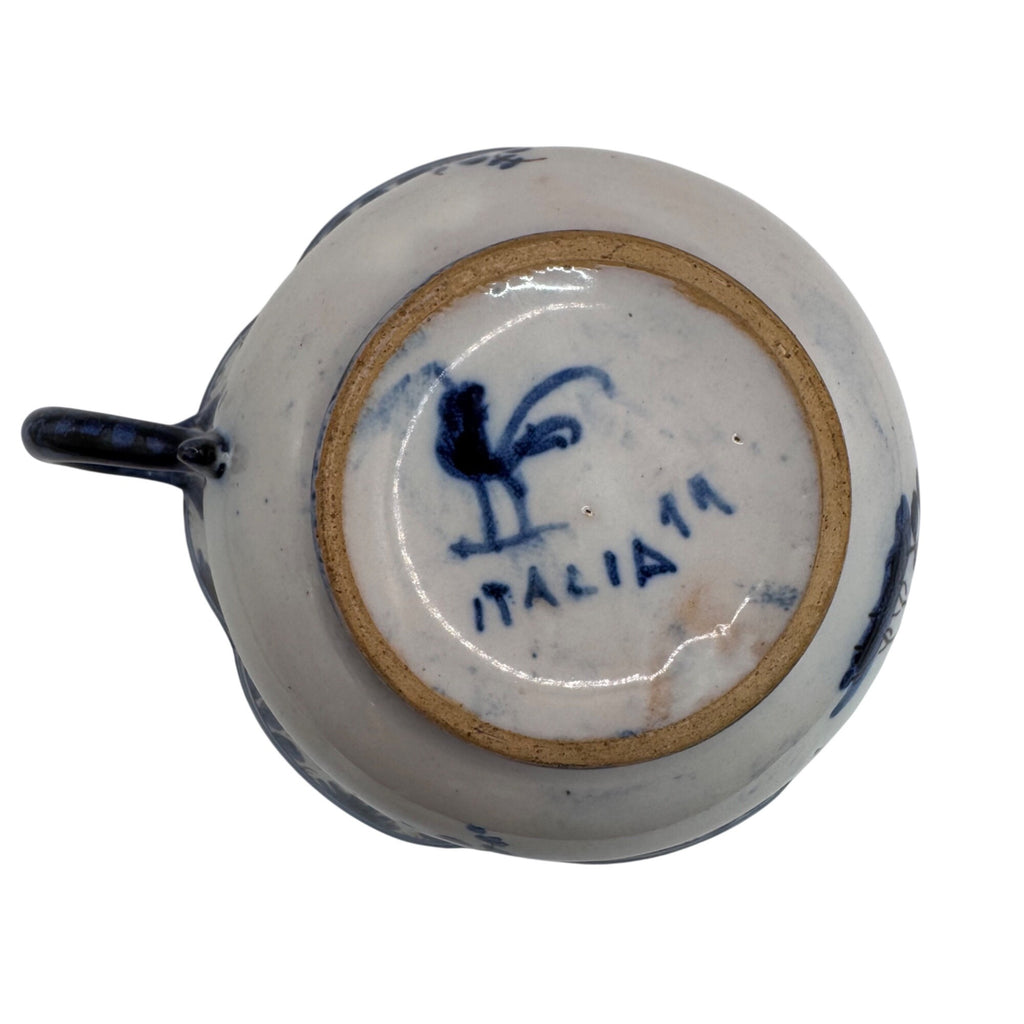 Antique Italian Blue White Ceramic Cup Teacup Saucer Set Floral And Bird Design