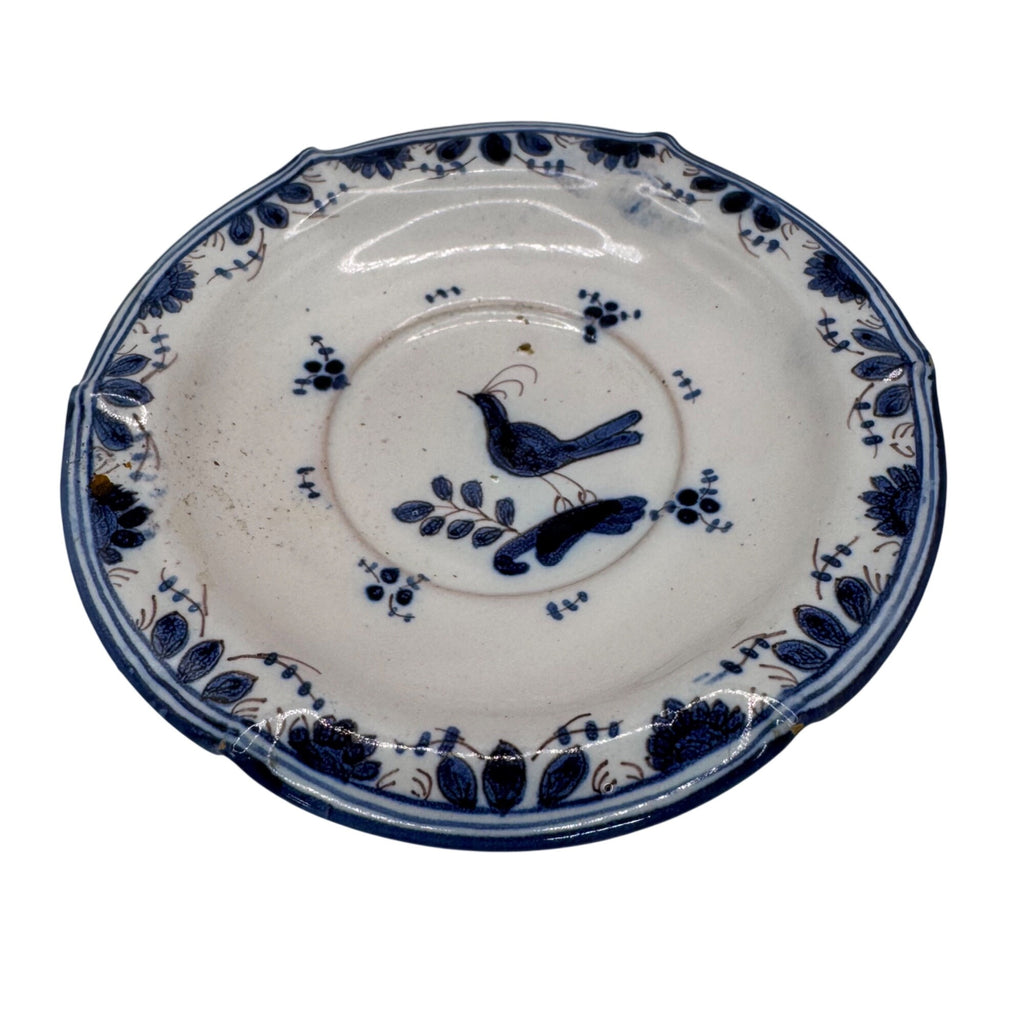 Antique Italian Blue White Ceramic Cup Teacup Saucer Set Floral And Bird Design